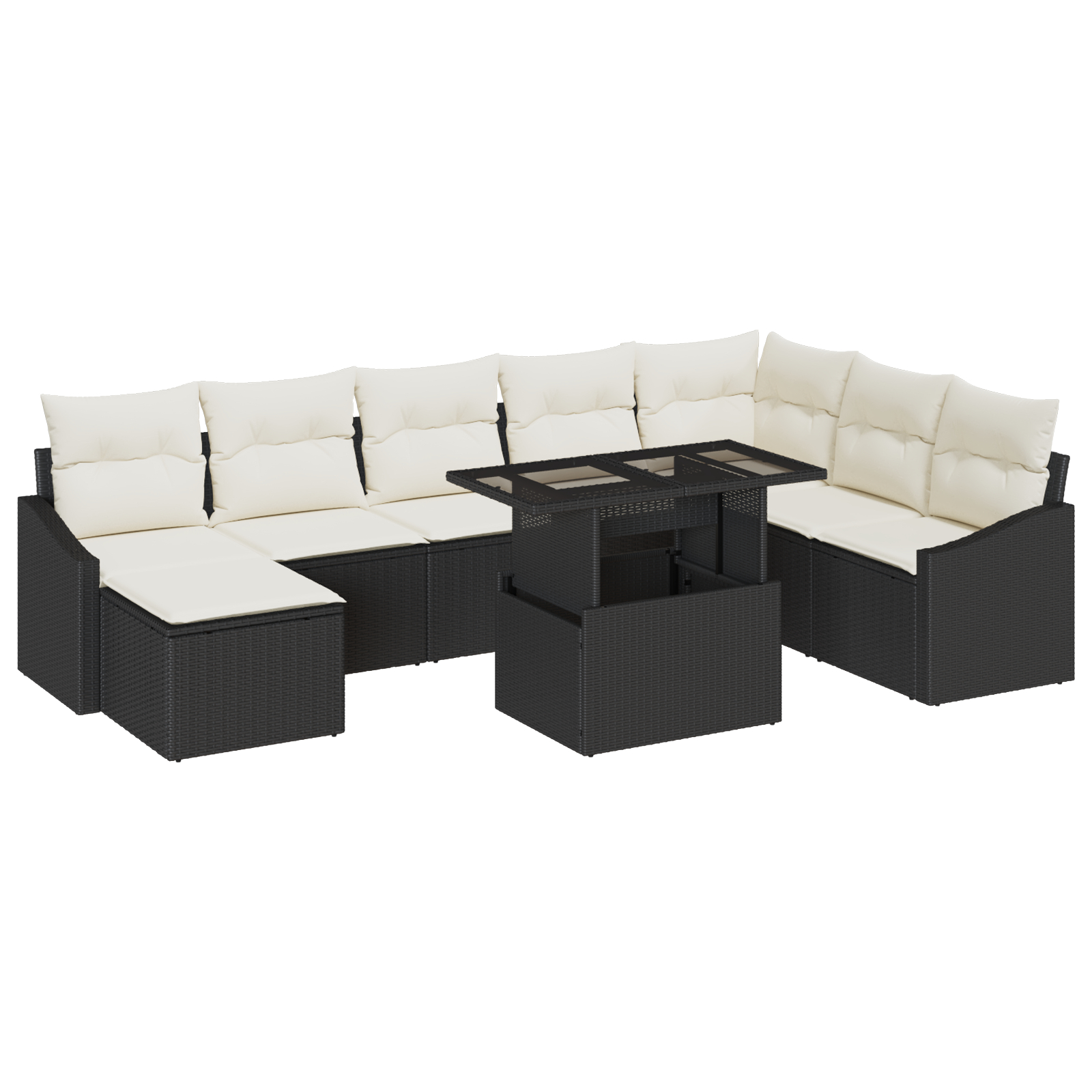 vidaXL Set de canapele pentru grădină cu pernă 9 pcs negru și crem vidaXL Set de canapele pentru grădină cu pernă 9 pcs negru și crem