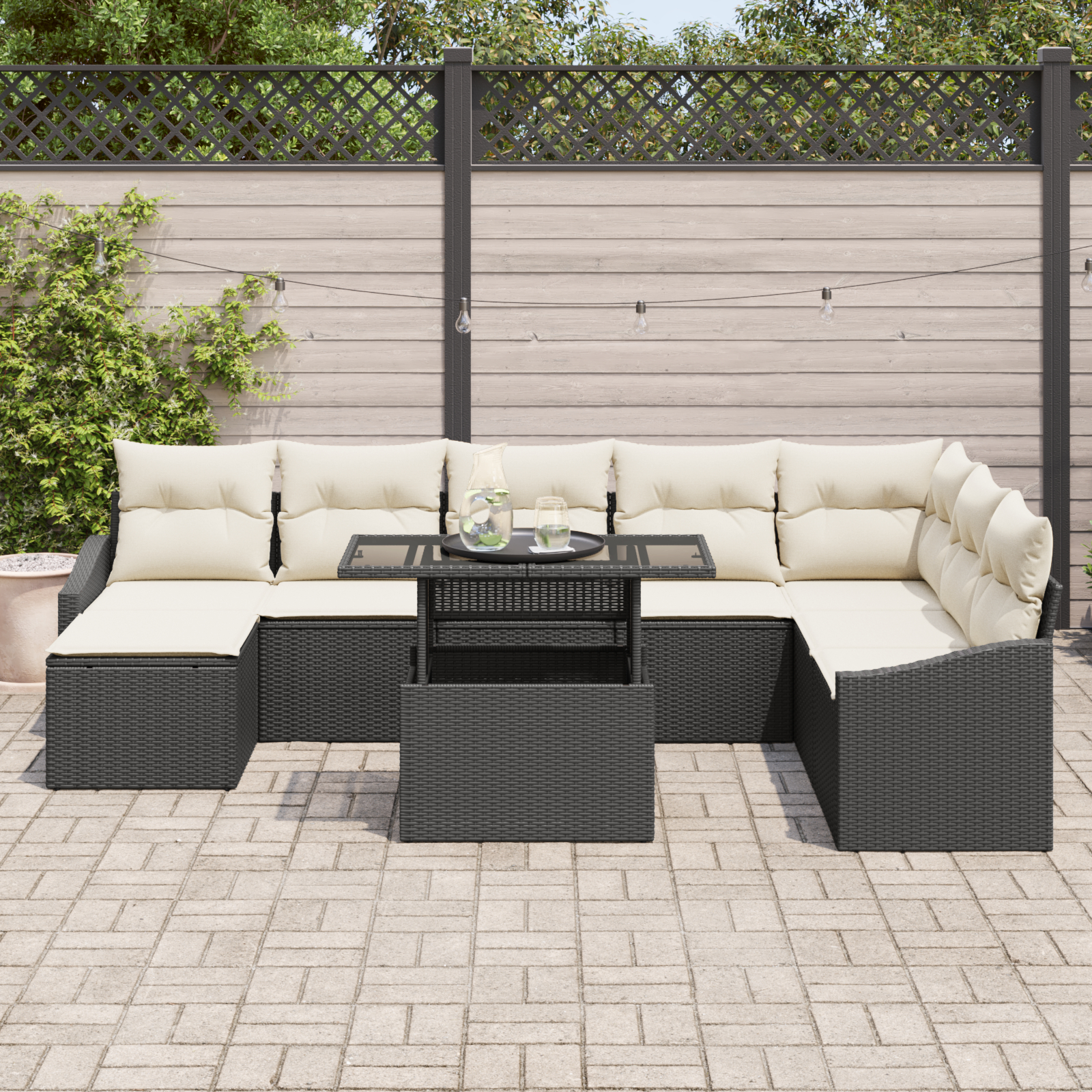 vidaXL Set de canapele pentru grădină cu pernă 9 pcs negru și crem vidaXL Set de canapele pentru grădină cu pernă 9 pcs negru și crem
