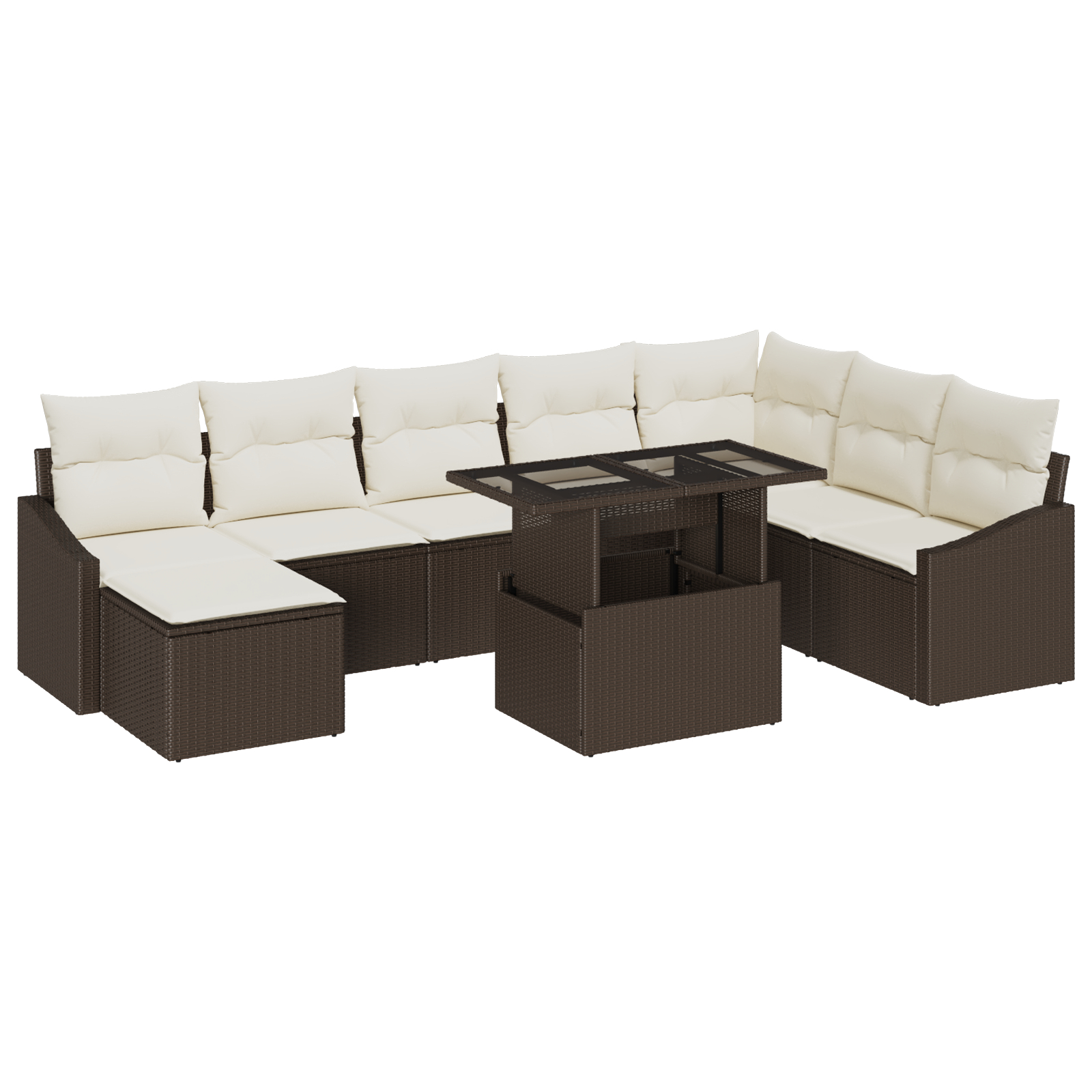 vidaXL Set de canapele pentru grădină cu pernă 9 pcs maro și crem vidaXL Set de canapele pentru grădină cu pernă 9 pcs maro și crem