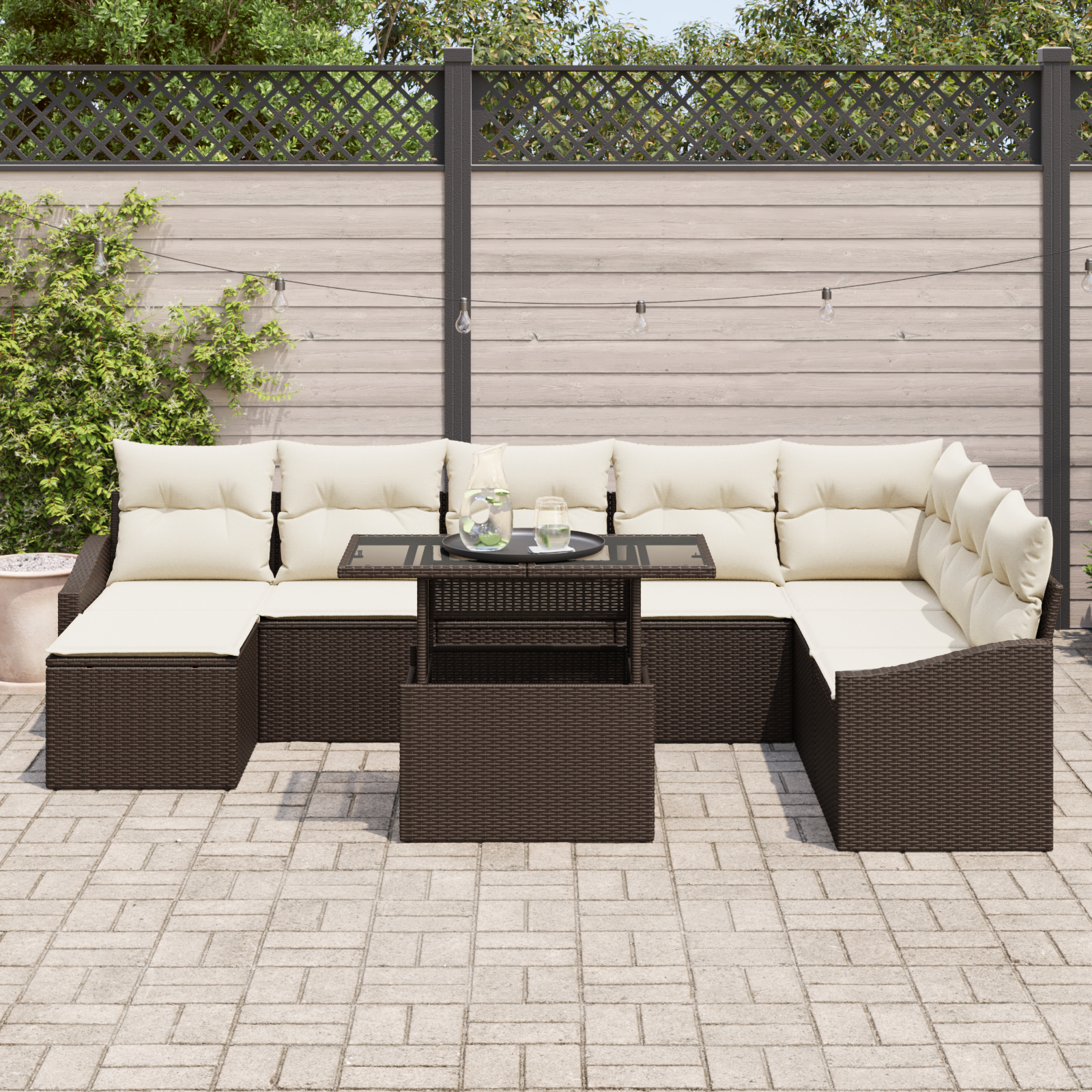 vidaXL Set de canapele pentru grădină cu pernă 9 pcs maro și crem vidaXL Set de canapele pentru grădină cu pernă 9 pcs maro și crem