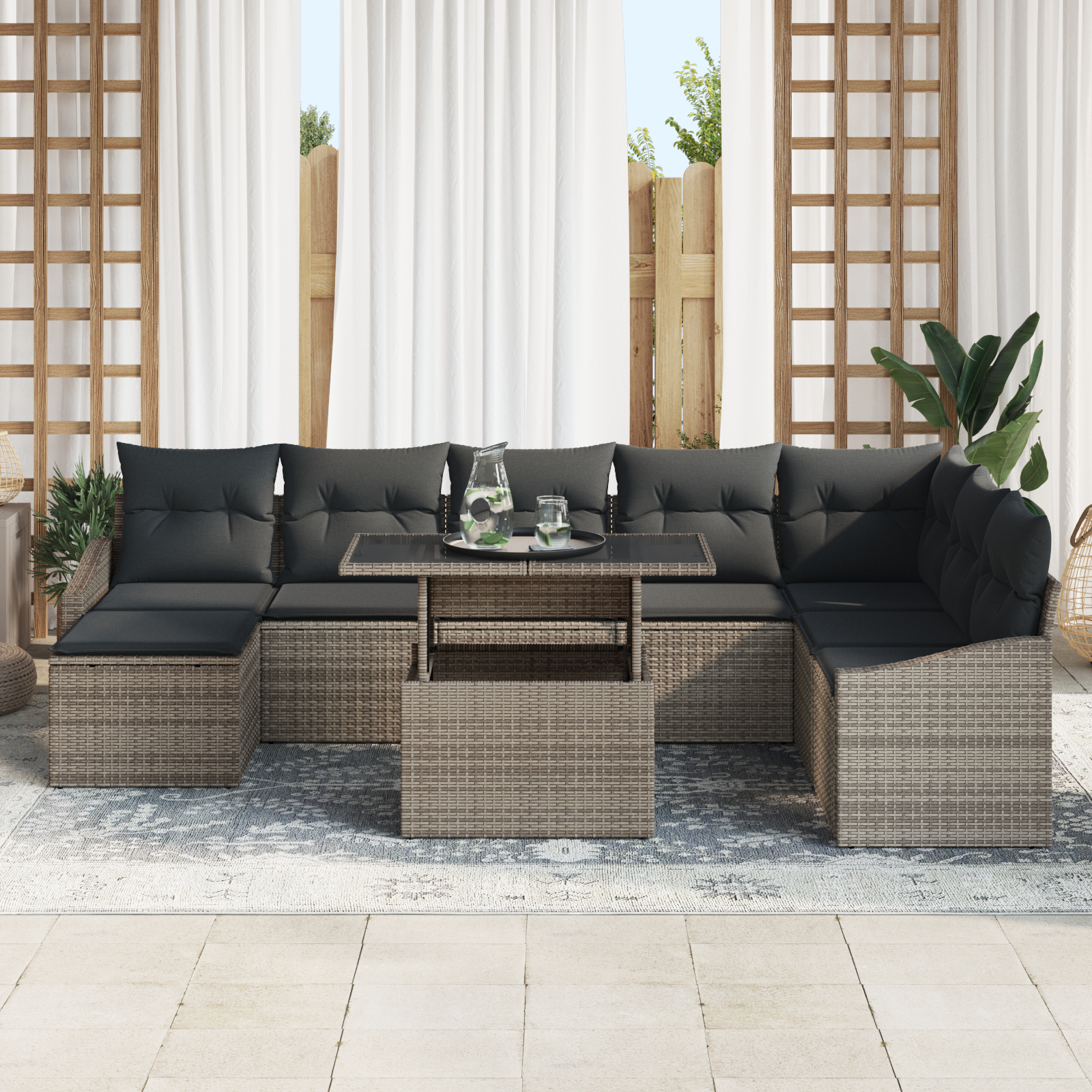 vidaXL Set de canapele pentru grădină cu pernă 9 pcs Gri