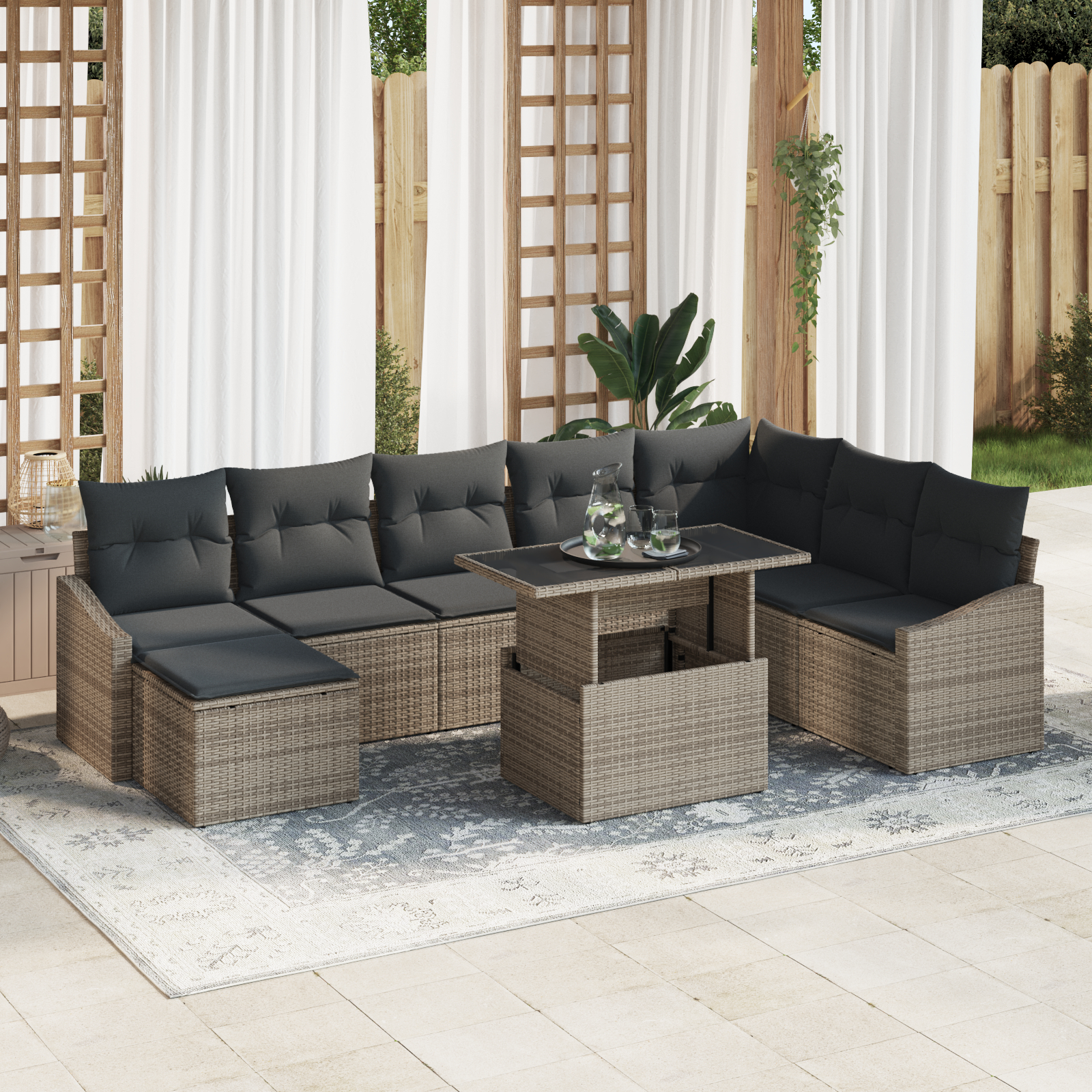 vidaXL Set de canapele pentru grădină cu pernă 9 pcs Gri