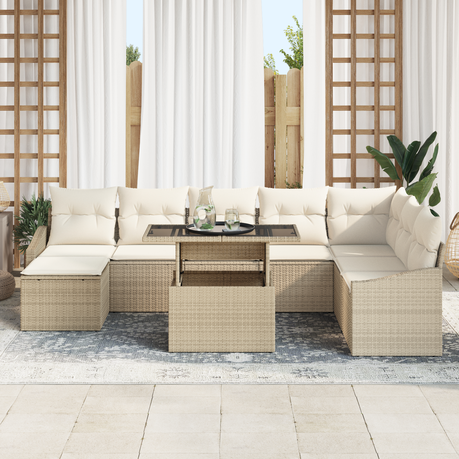 vidaXL Set de canapele pentru grădină cu pernă 9 pcs bej și crem