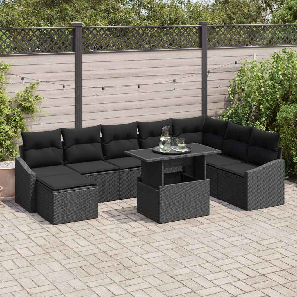 vidaXL Set de canapele pentru grădină cu pernă 9 pcs Negru