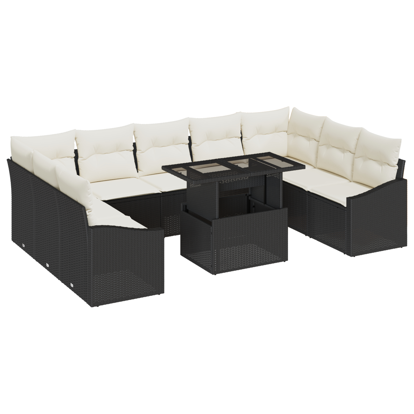 vidaXL Set de canapele pentru grădină cu pernă 10 pcs negru și crem