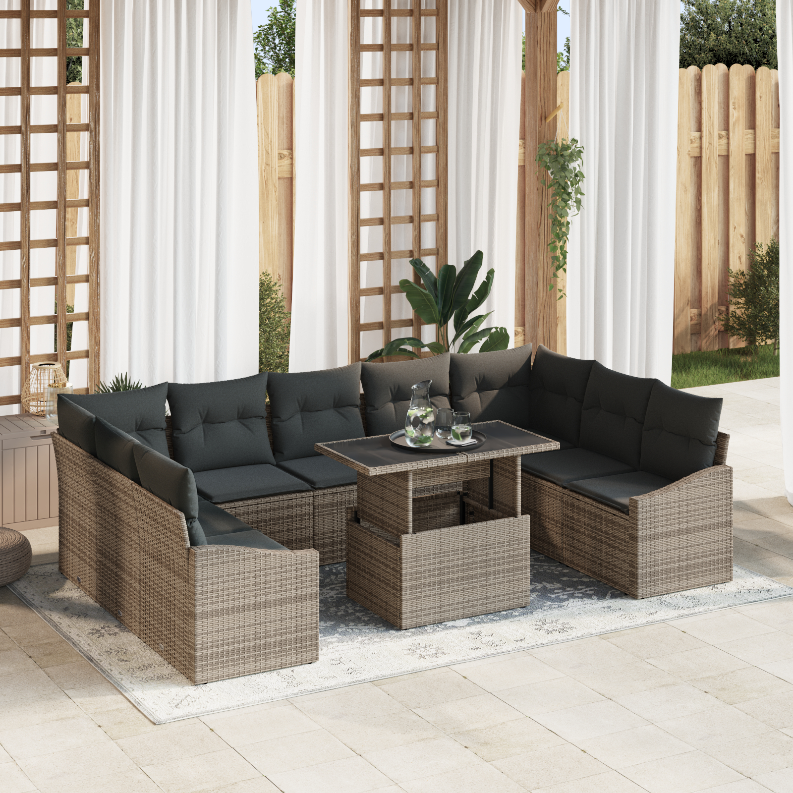 vidaXL Set de canapele pentru grădină 10 pcs Gri 100 x 55 x 73 cm vidaXL Set de canapele pentru grădină 10 pcs Gri 100 x 55 x 73 cm
