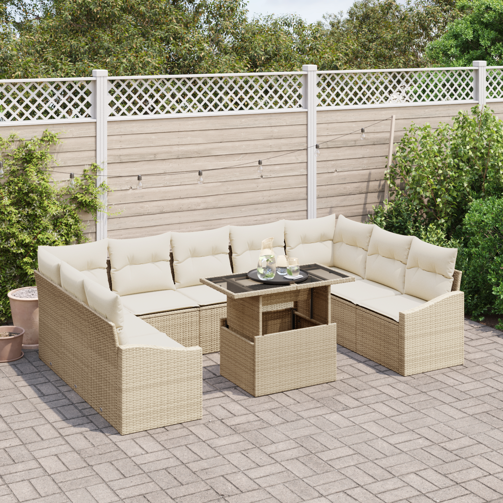 vidaXL Set de canapele pentru grădină cu pernă 10 pcs bej și crem