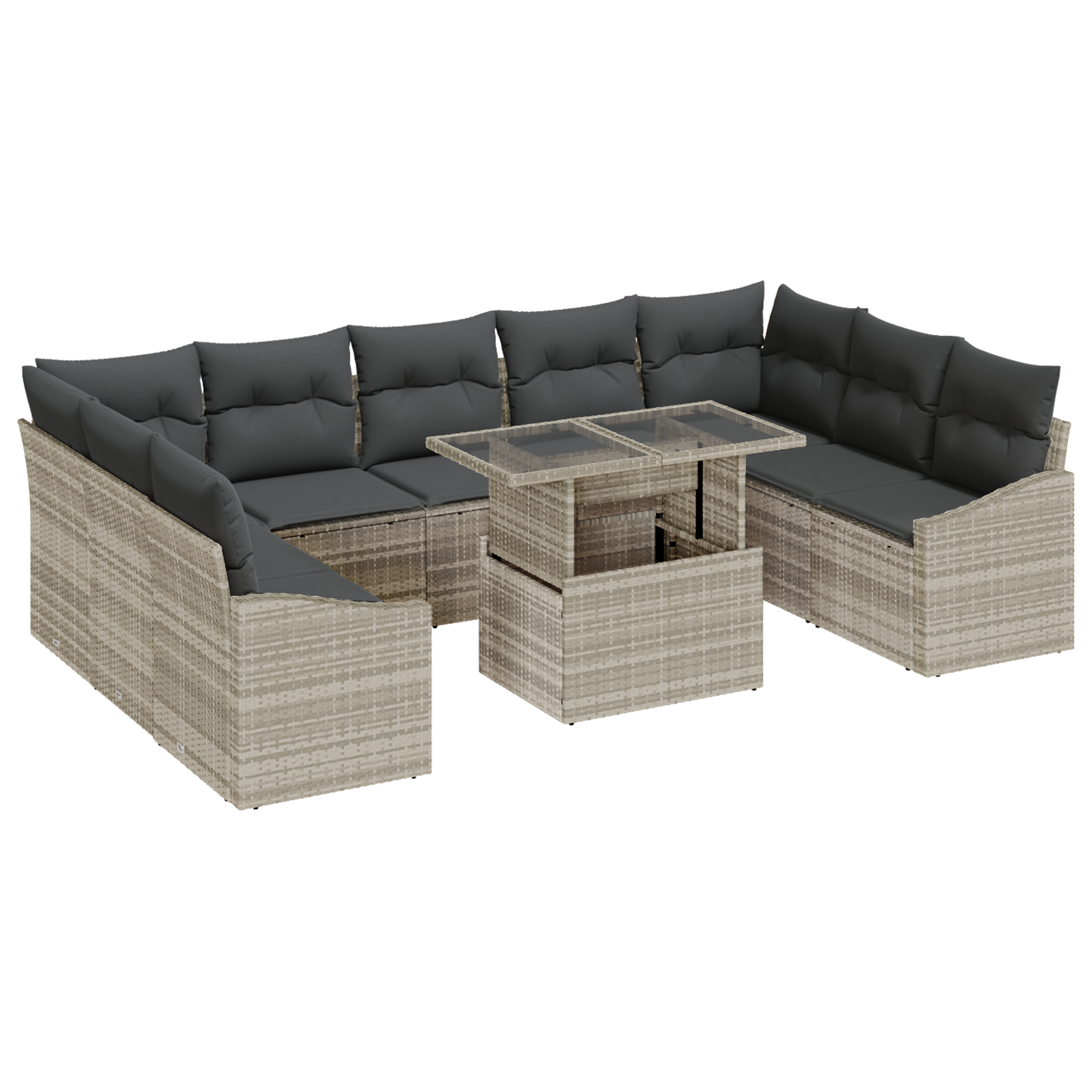 vidaXL Set de canapele pentru grădină cu pernă 10 pcs Gri deschis