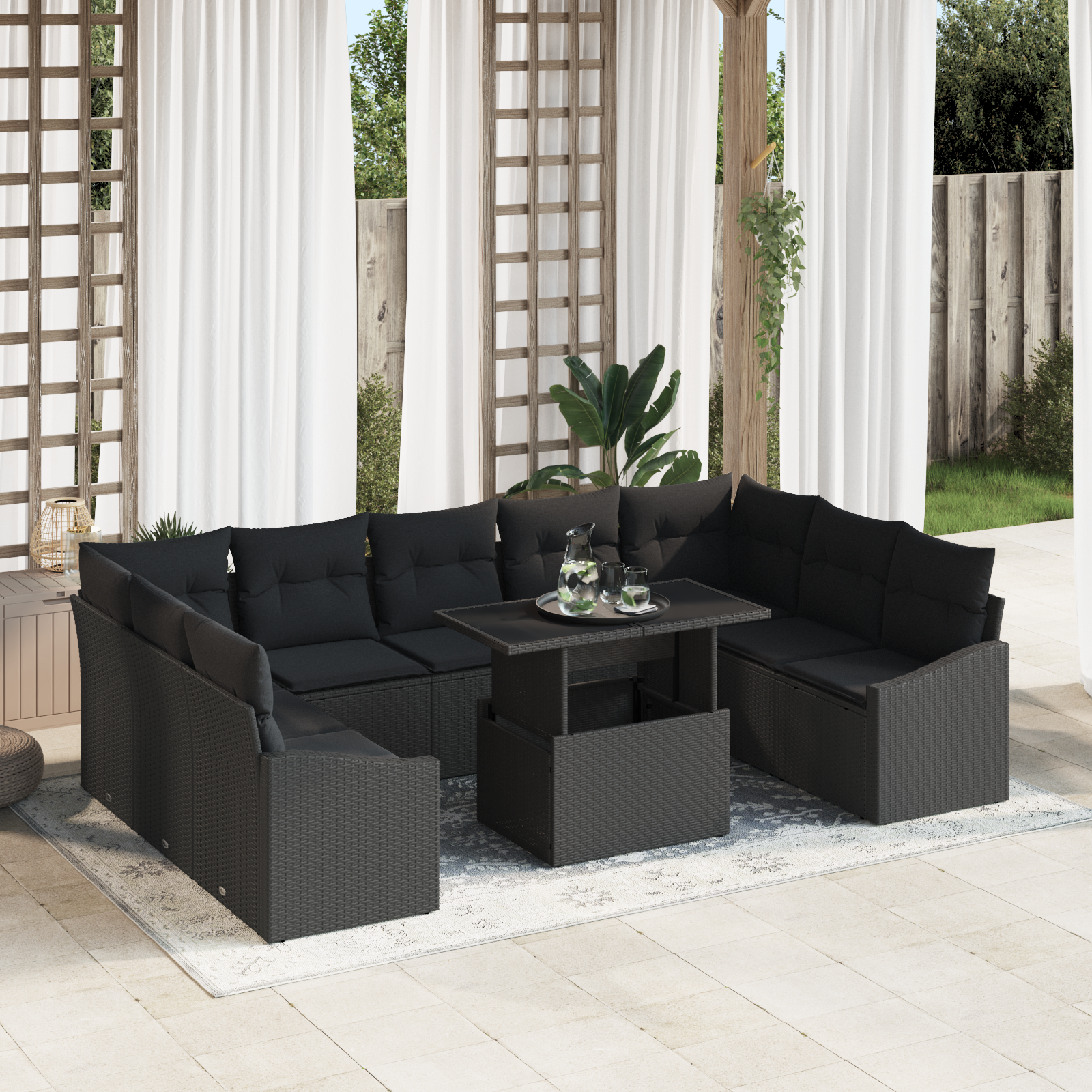 vidaXL Set de canapele pentru grădină 10 pcs Negru 100 x 55 x 73 cm vidaXL Set de canapele pentru grădină 10 pcs Negru 100 x 55 x 73 cm