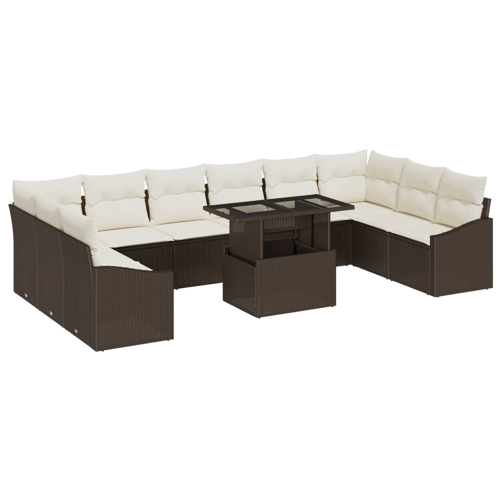 vidaXL Set de canapele pentru grădină cu pernă 11 pcs maro și crem vidaXL Set de canapele pentru grădină cu pernă 11 pcs maro și crem