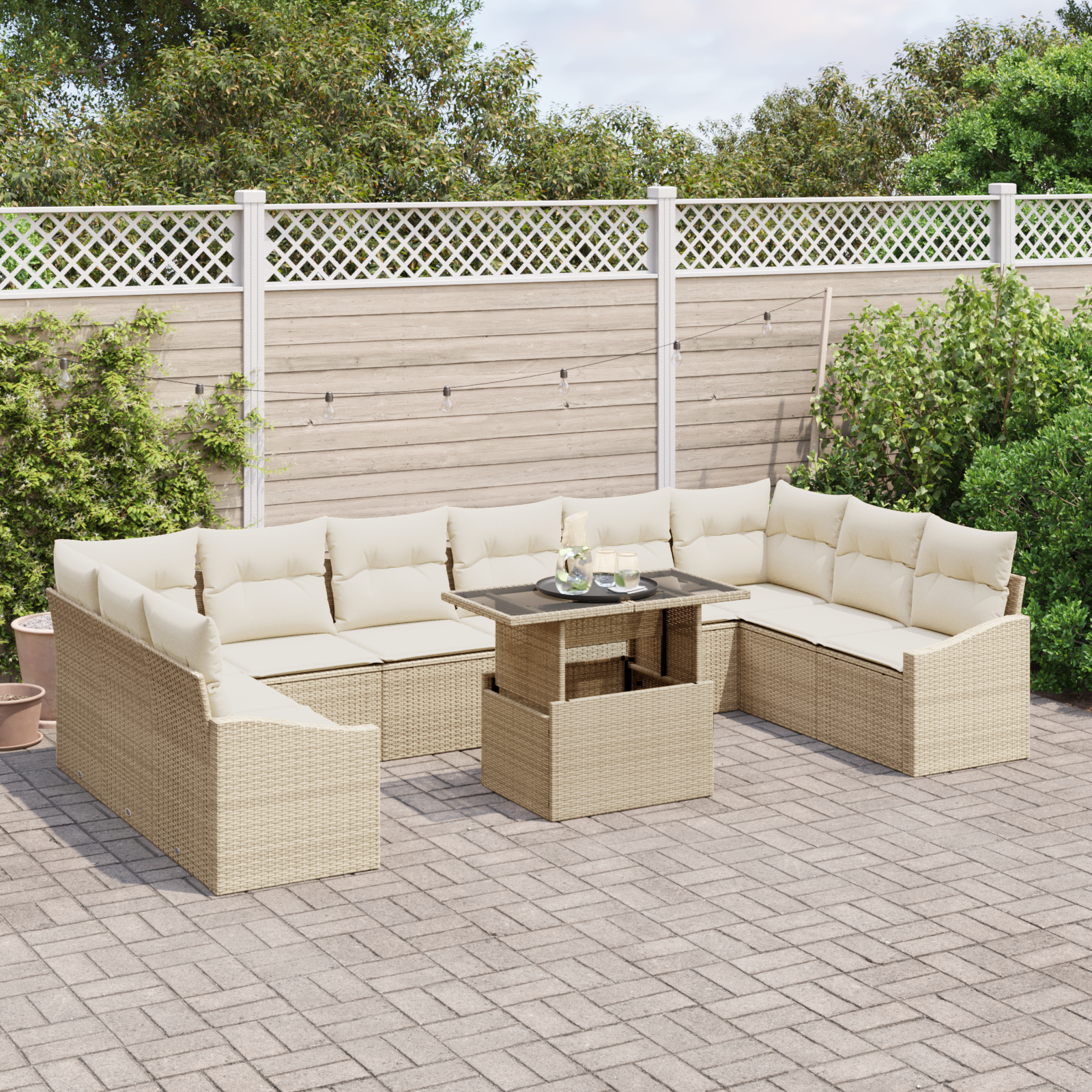 vidaXL Set de canapele pentru grădină cu pernă 11 pcs bej și crem vidaXL Set de canapele pentru grădină cu pernă 11 pcs bej și crem