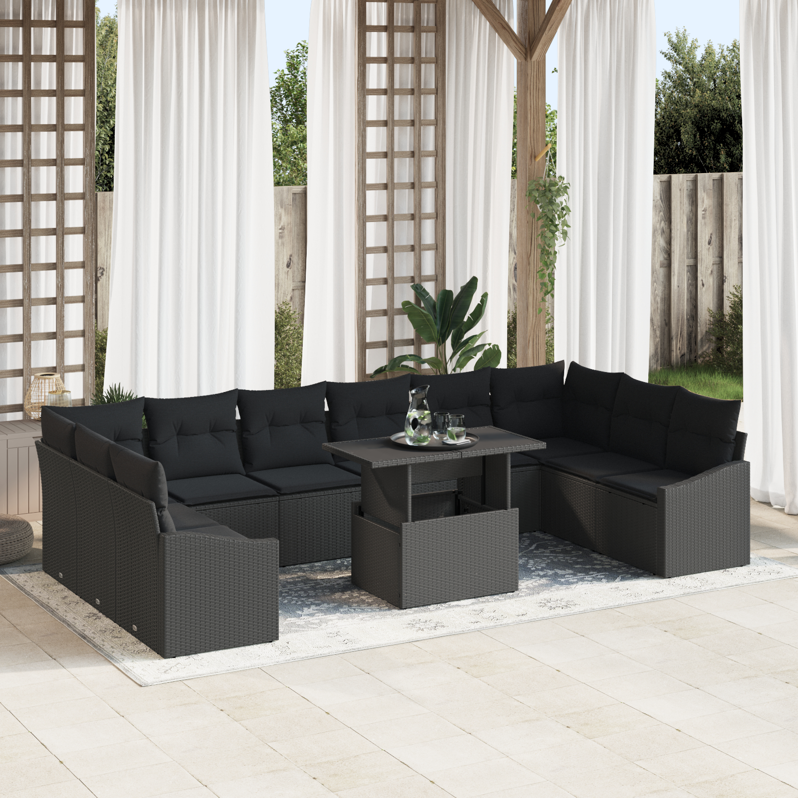 vidaXL Set de canapele pentru grădină 11 pcs Negru 100 x 55 x 73 cm