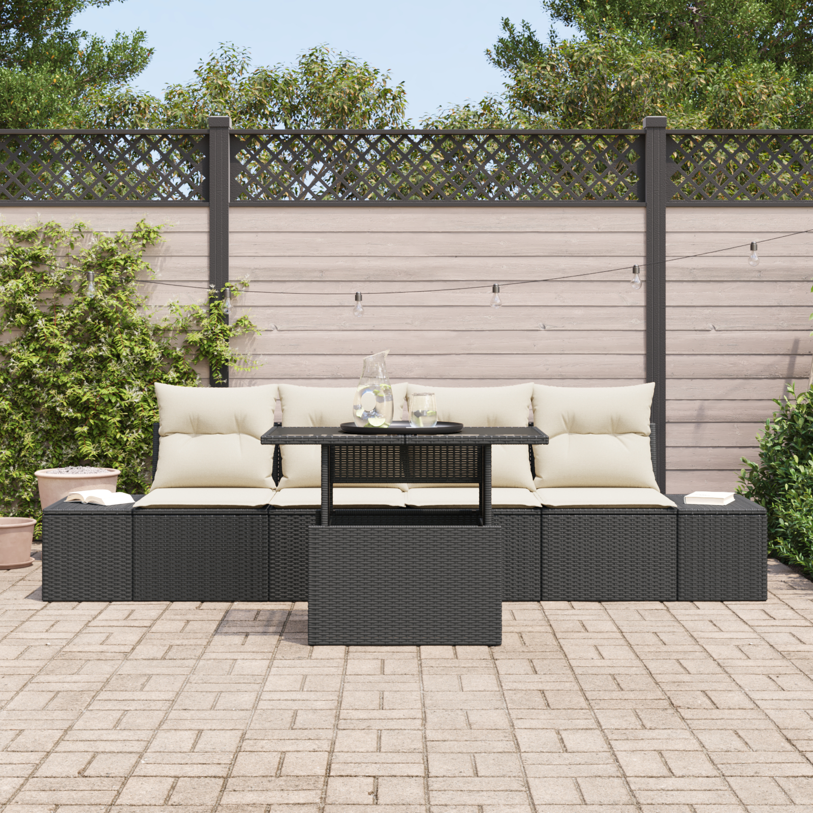 vidaXL Set de canapele pentru grădină cu pernă 5 pcs negru și crem