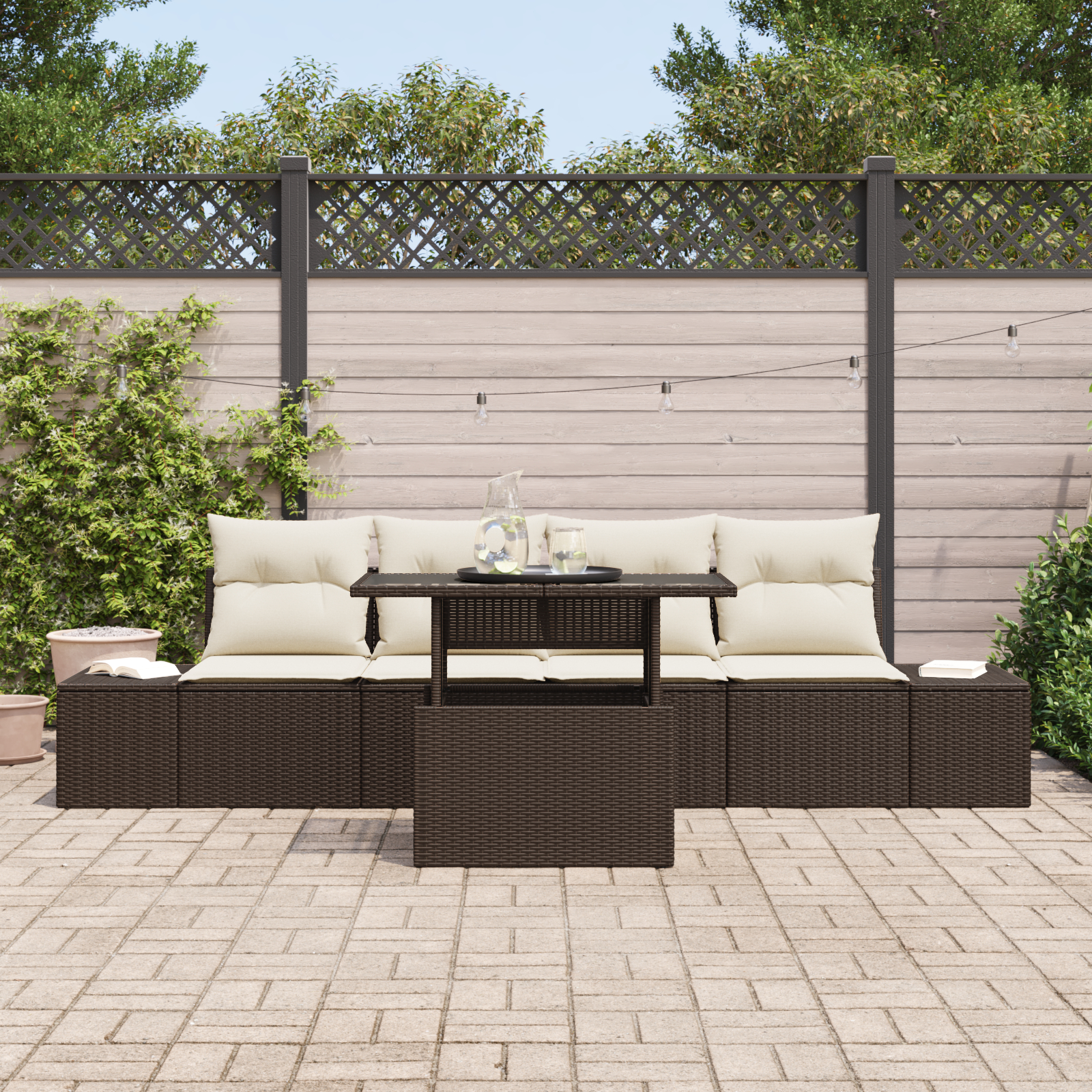 vidaXL Set de canapele pentru grădină cu pernă 5 pcs maro și crem vidaXL Set de canapele pentru grădină cu pernă 5 pcs maro și crem