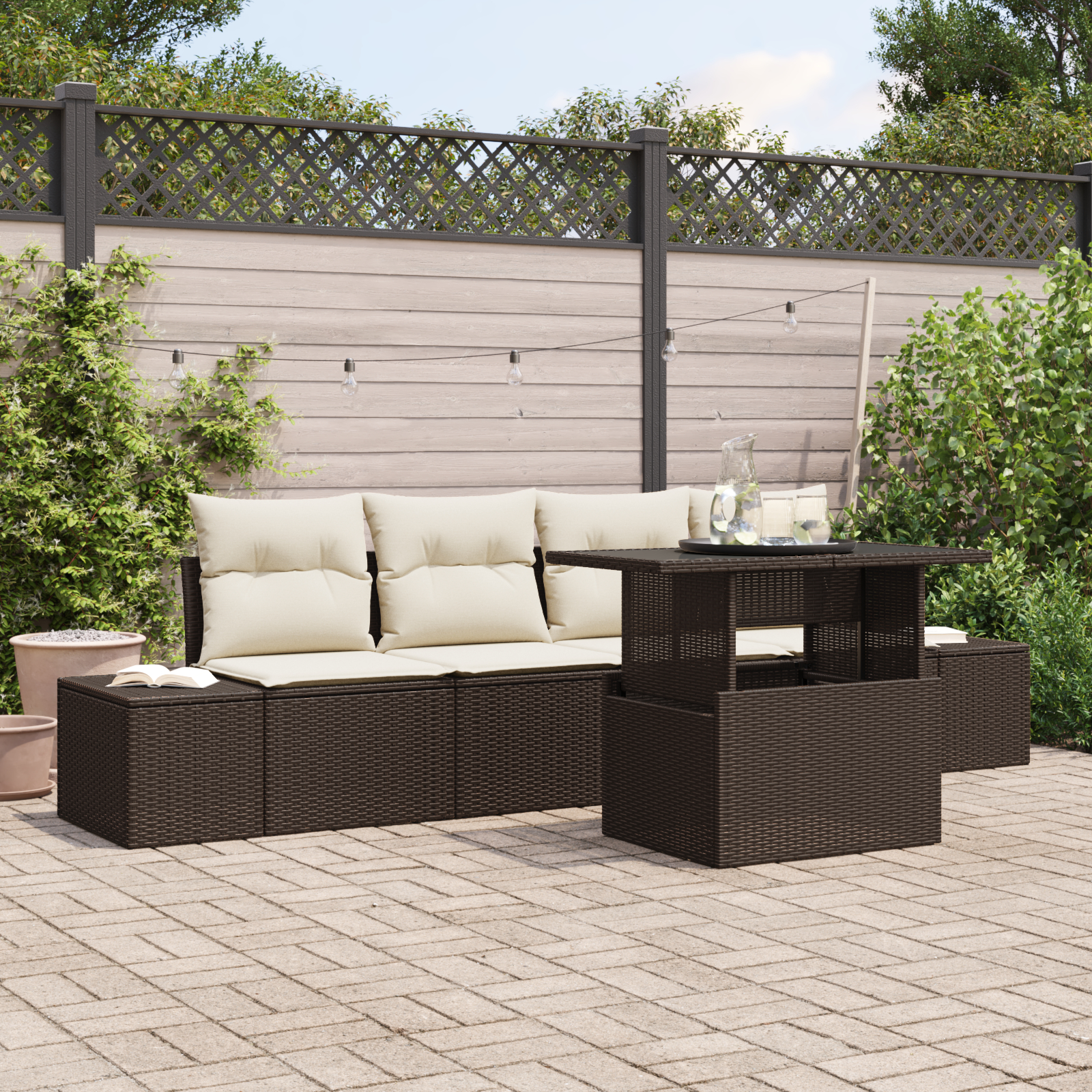 vidaXL Set de canapele pentru grădină cu pernă 5 pcs maro și crem vidaXL Set de canapele pentru grădină cu pernă 5 pcs maro și crem