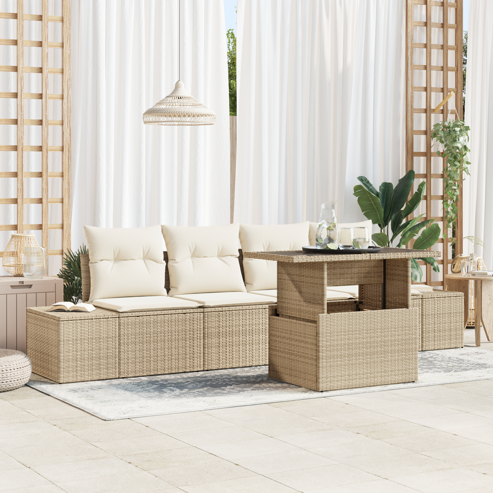 vidaXL Set de canapele pentru grădină cu pernă 5 pcs bej și crem vidaXL Set de canapele pentru grădină cu pernă 5 pcs bej și crem
