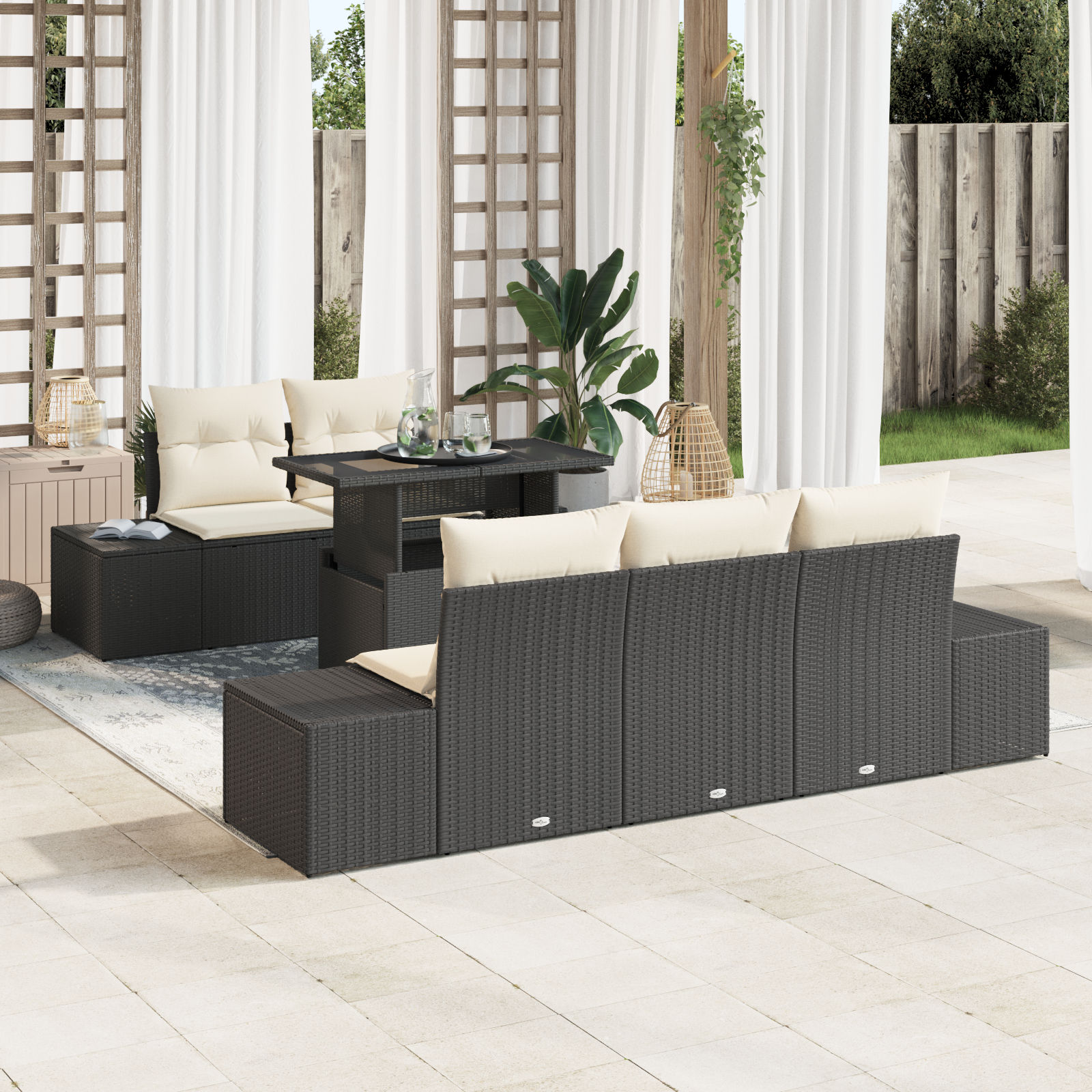 vidaXL Set de canapele pentru grădină cu pernă 6 pcs negru și crem vidaXL Set de canapele pentru grădină cu pernă 6 pcs negru și crem