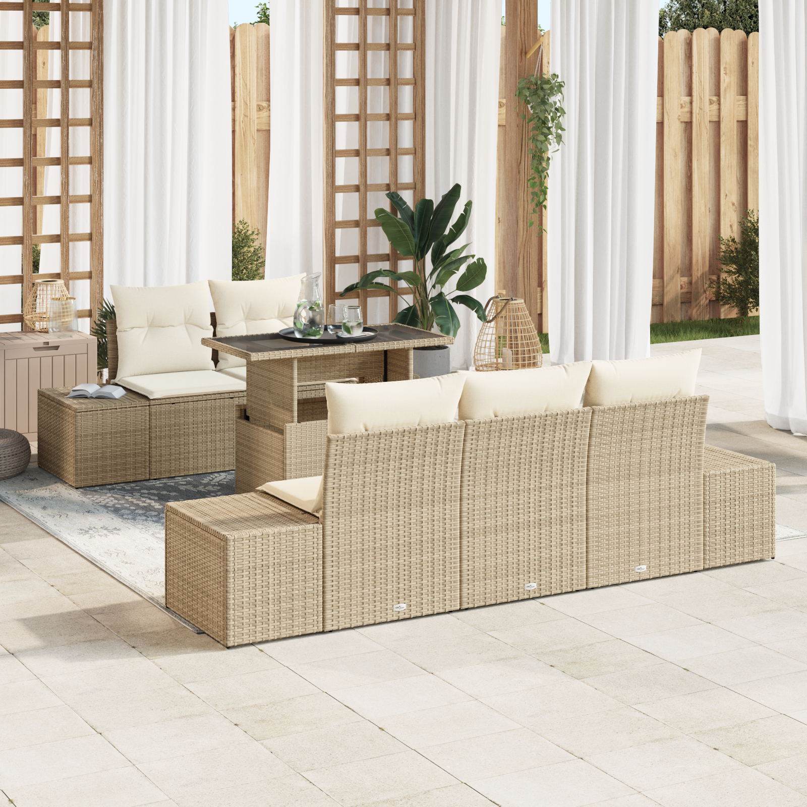 vidaXL Set de canapele pentru grădină cu pernă 6 pcs bej și crem vidaXL Set de canapele pentru grădină cu pernă 6 pcs bej și crem