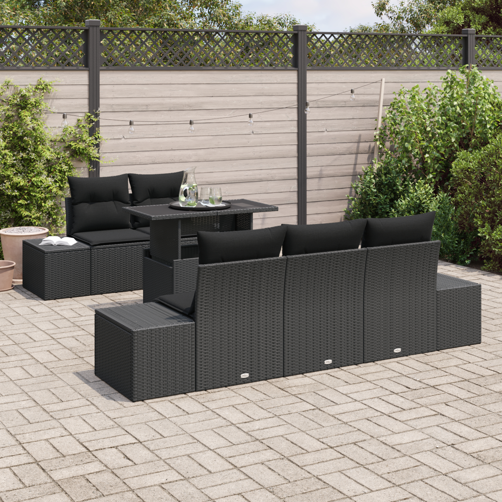 vidaXL Set de canapele pentru grădină 6 pcs Negru 100 x 55 x 73 cm