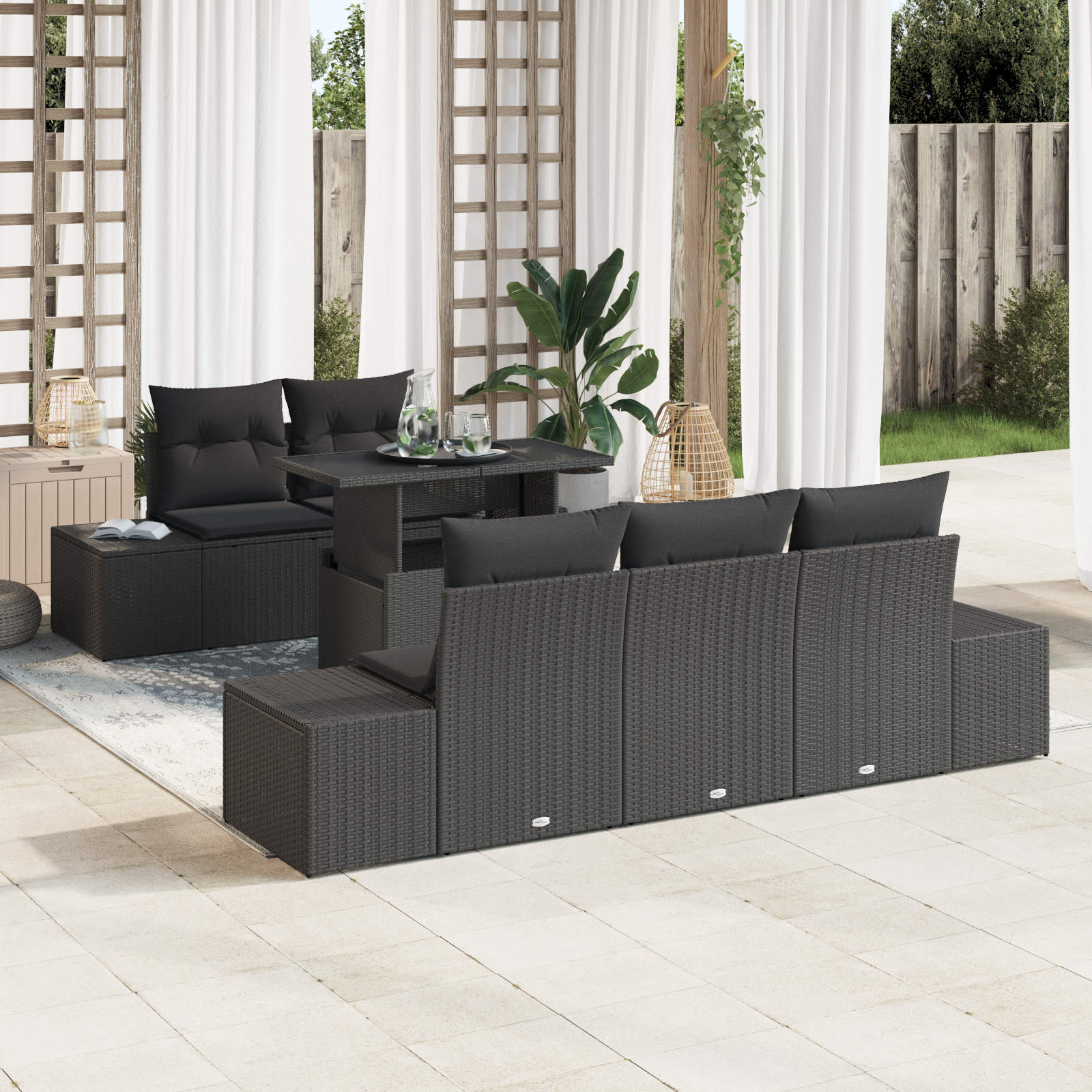 vidaXL Set de canapele pentru grădină 6 pcs Negru 100 x 55 x 73 cm