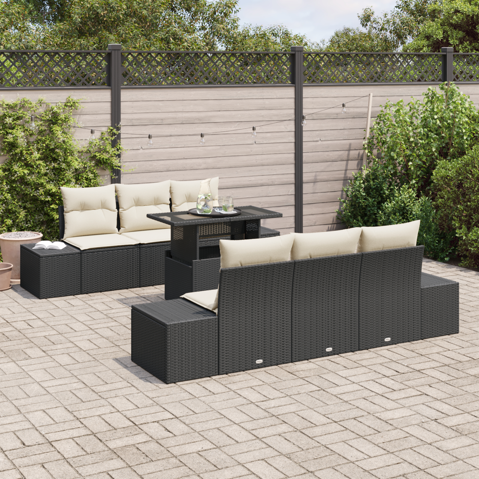 vidaXL Set de canapele pentru grădină cu pernă 7 pcs negru și crem vidaXL Set de canapele pentru grădină cu pernă 7 pcs negru și crem