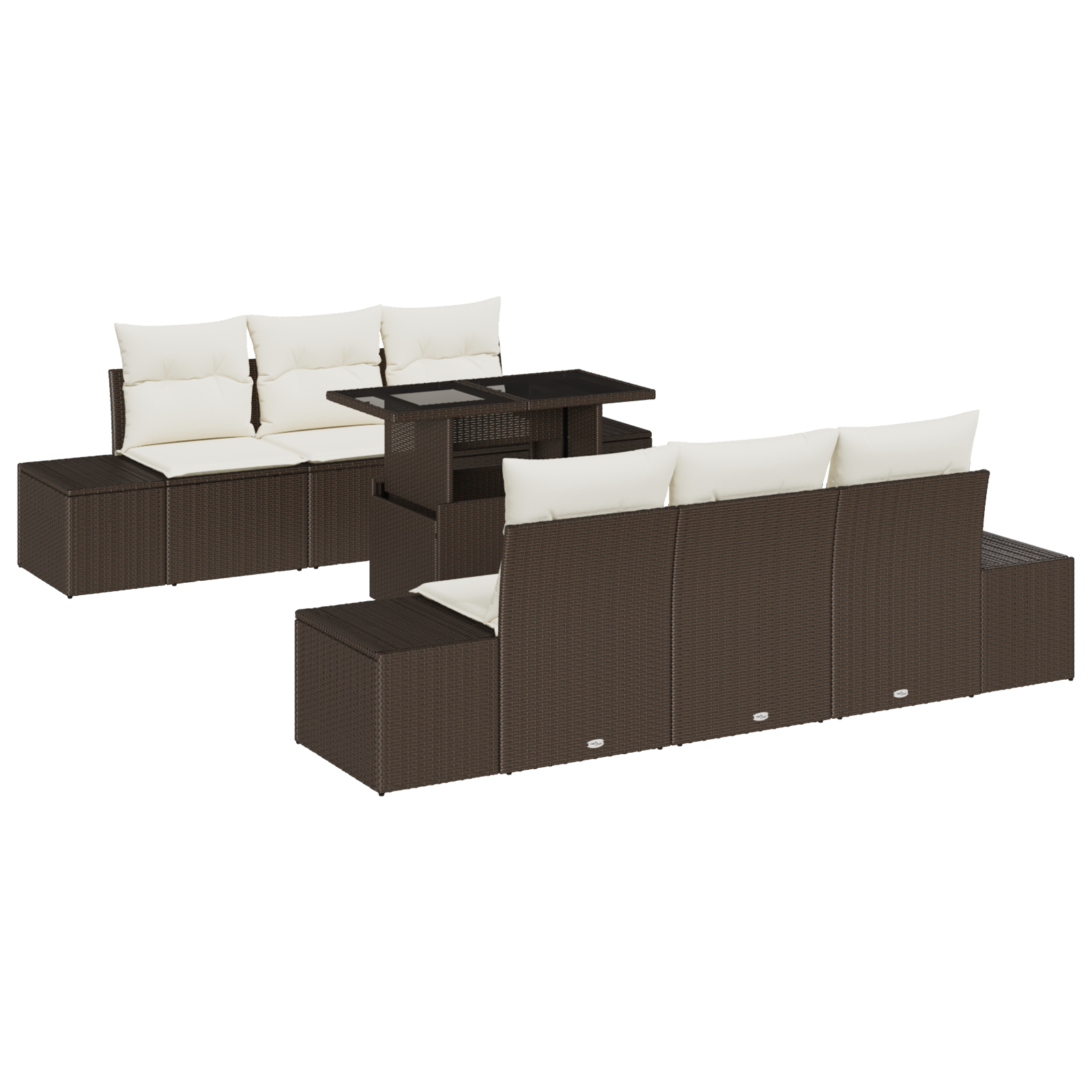 vidaXL Set de canapele pentru grădină cu pernă 7 pcs maro și crem