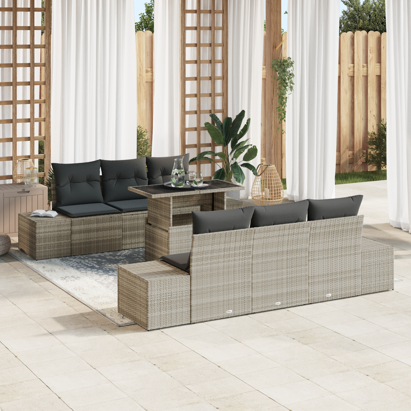 vidaXL Set de canapele pentru grădină cu pernă 7 pcs Gri deschis