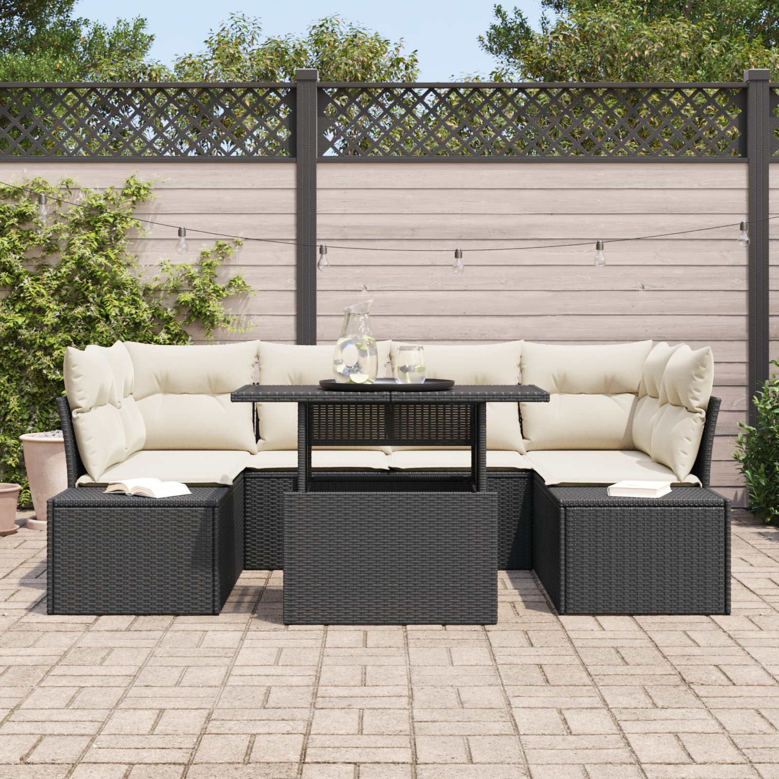 vidaXL Set de canapele pentru grădină cu pernă 7 pcs negru și crem vidaXL Set de canapele pentru grădină cu pernă 7 pcs negru și crem