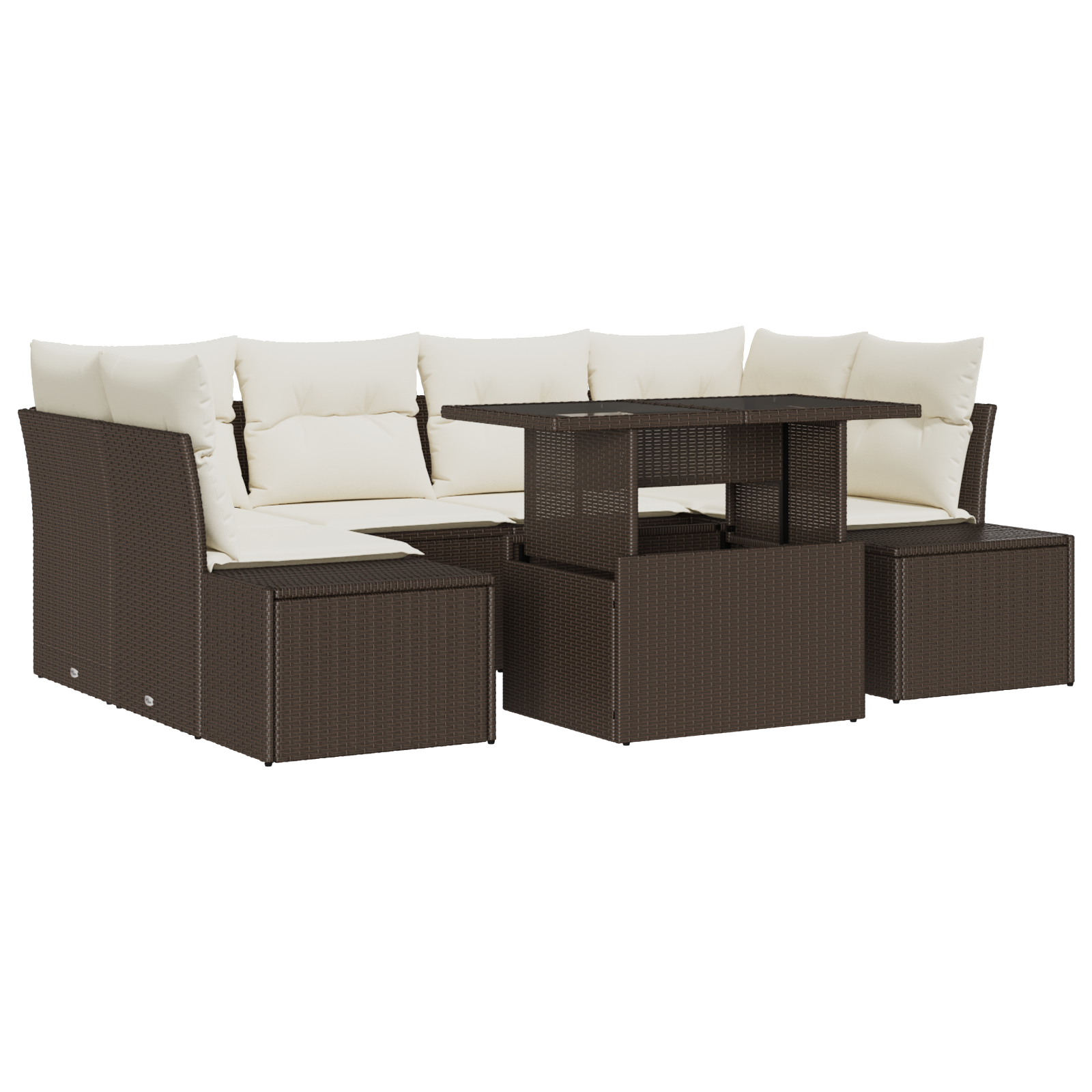 vidaXL Set de canapele pentru grădină cu pernă 7 pcs maro și crem vidaXL Set de canapele pentru grădină cu pernă 7 pcs maro și crem