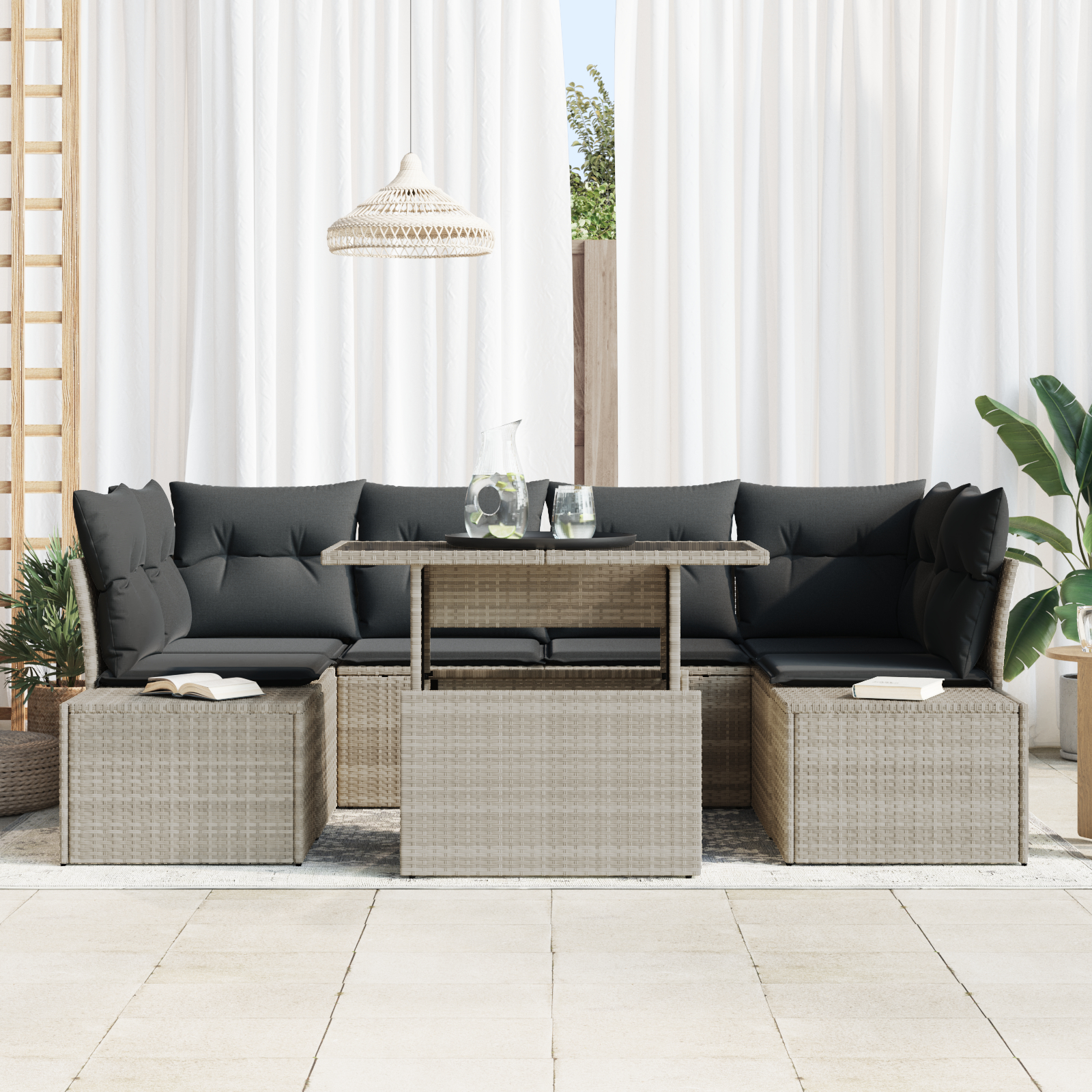 vidaXL Set de canapele pentru grădină cu pernă 7 pcs Gri deschis