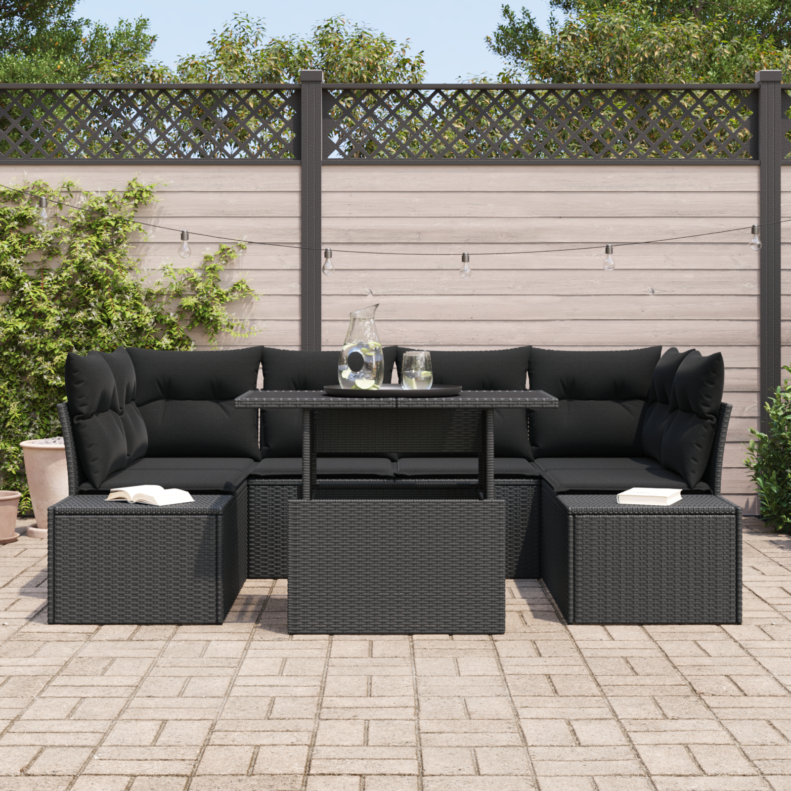 vidaXL Set de canapele pentru grădină 7 pcs Negru 100 x 55 x 73 cm
