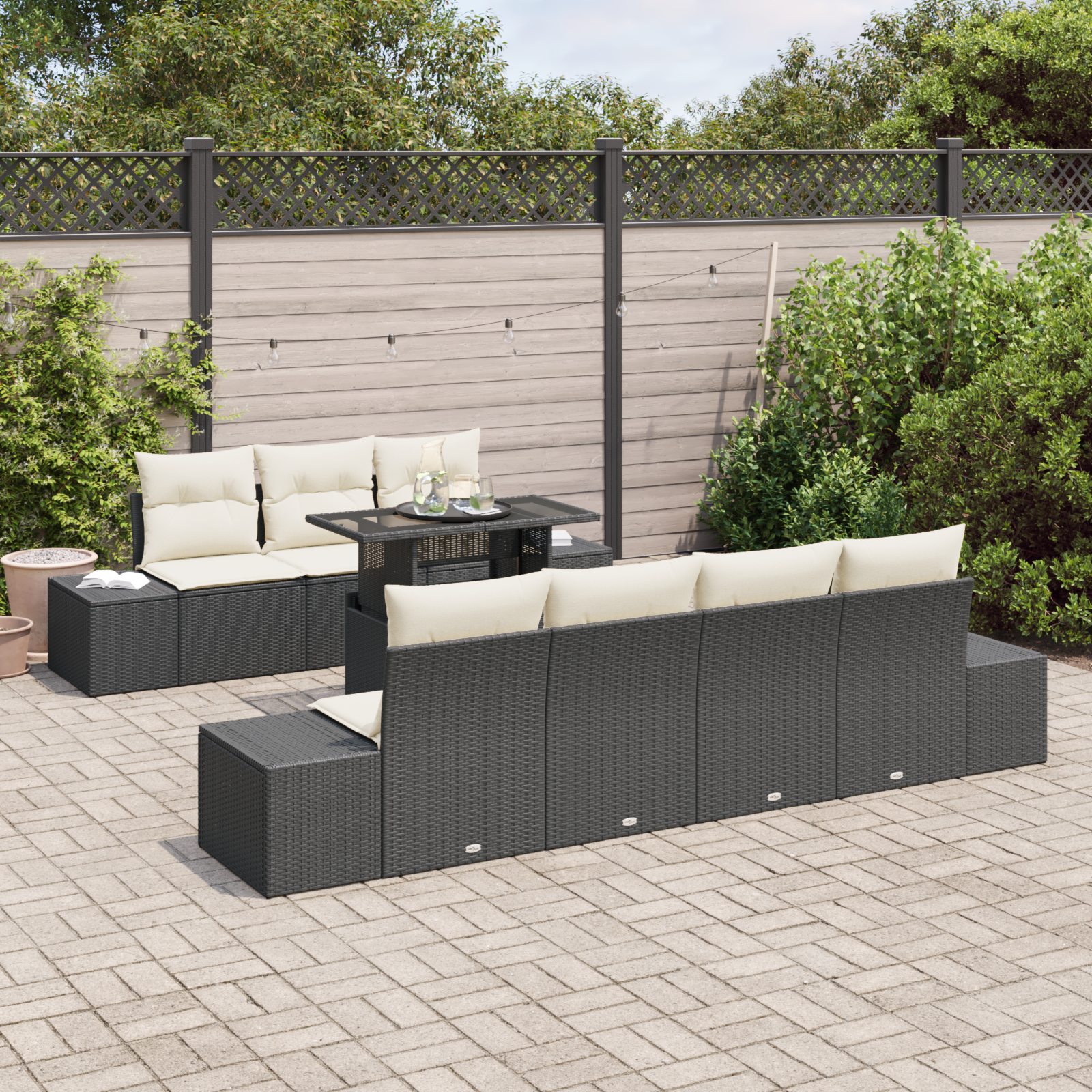 vidaXL Set de canapele pentru grădină cu pernă 8 pcs negru și crem
