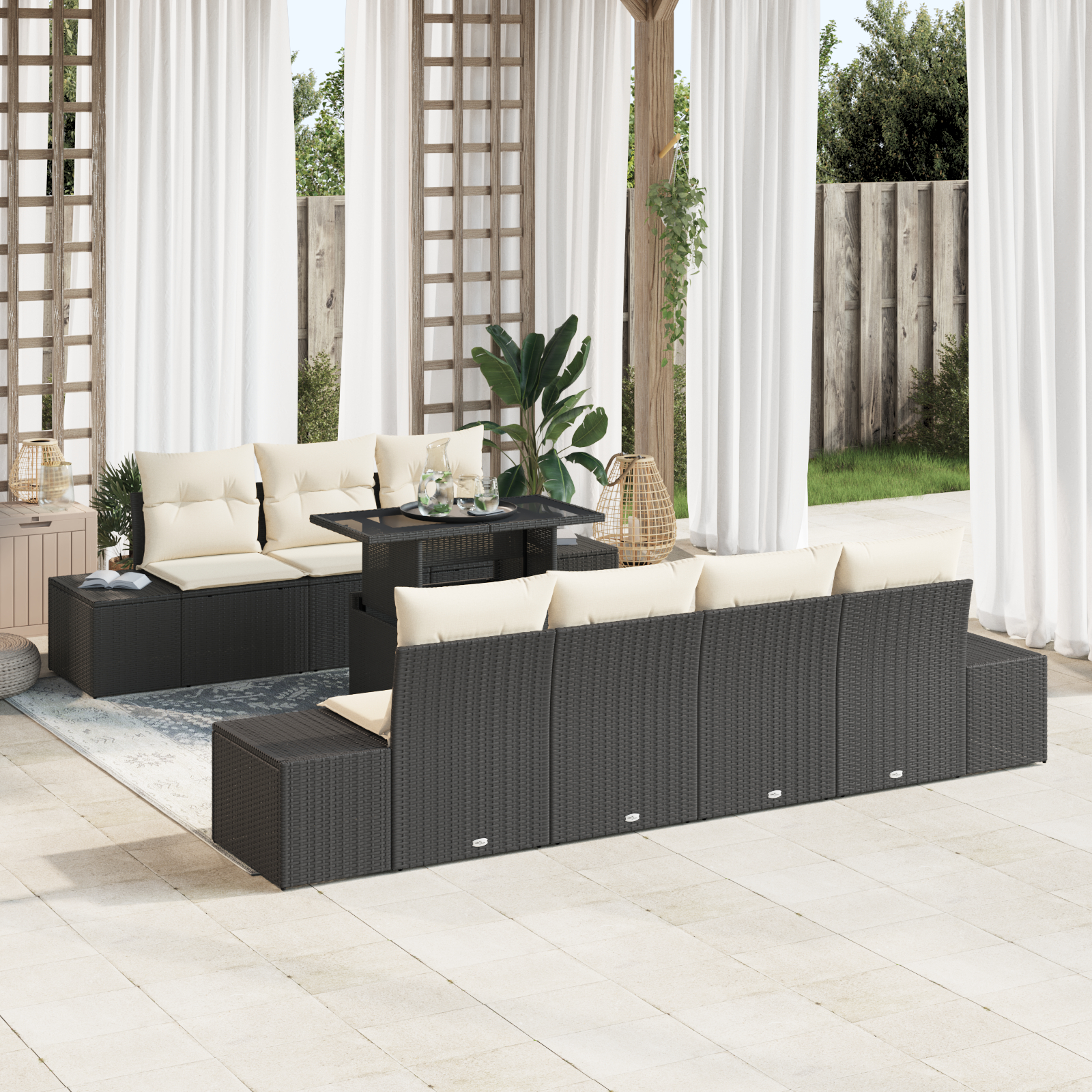 vidaXL Set de canapele pentru grădină cu pernă 8 pcs negru și crem