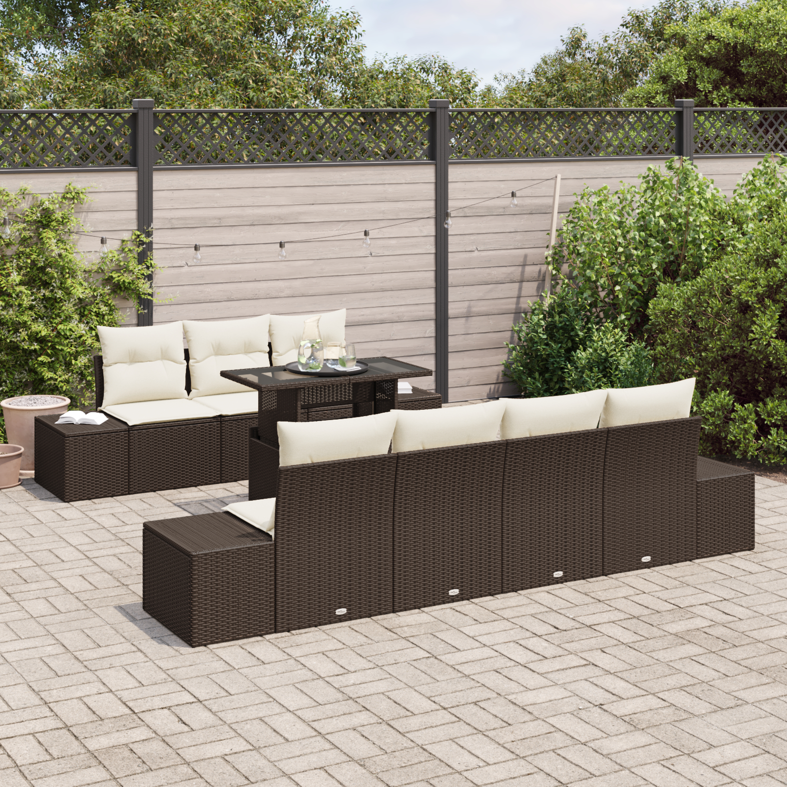 vidaXL Set de canapele pentru grădină cu pernă 8 pcs maro și crem