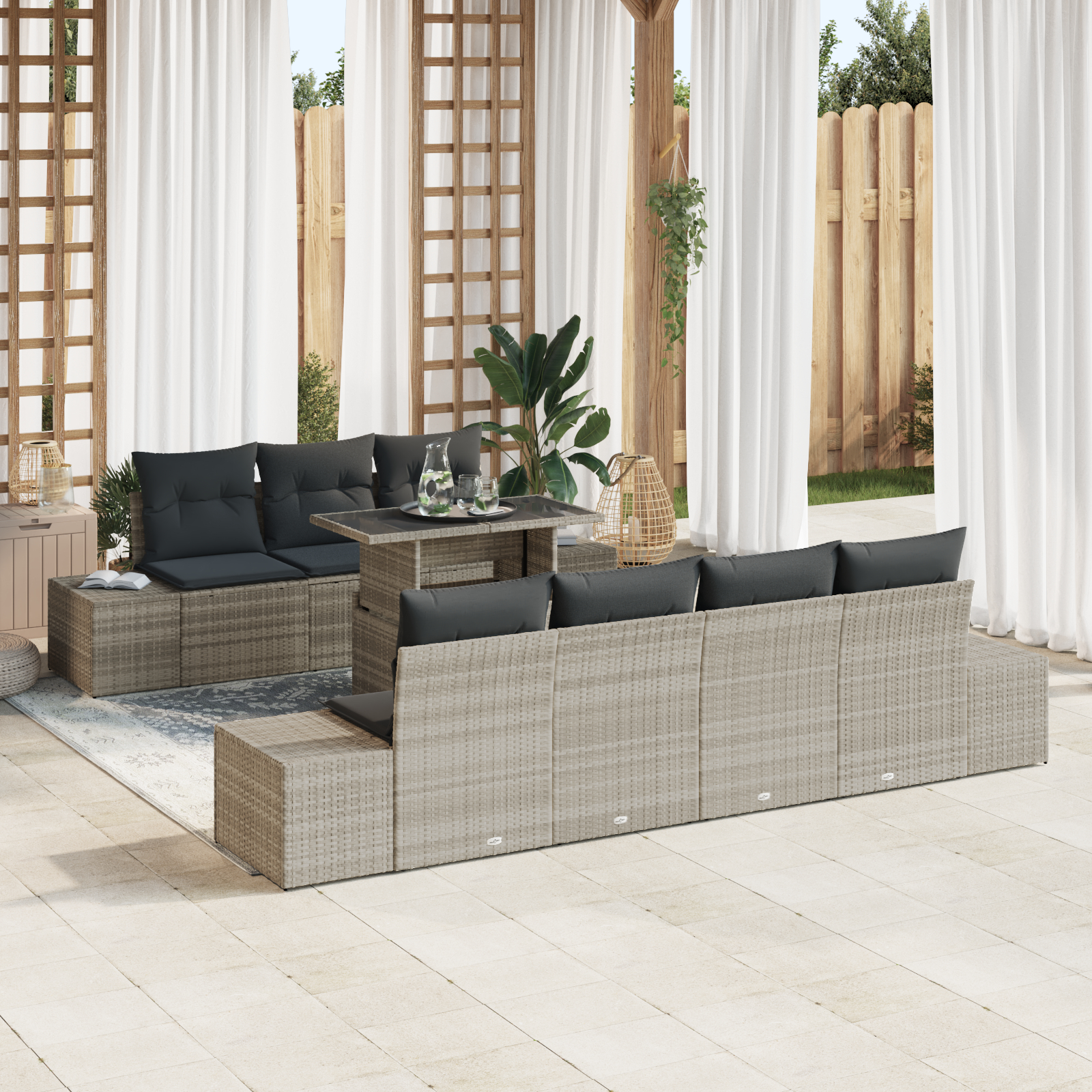 vidaXL Set de canapele pentru grădină cu pernă 8 pcs Gri deschis