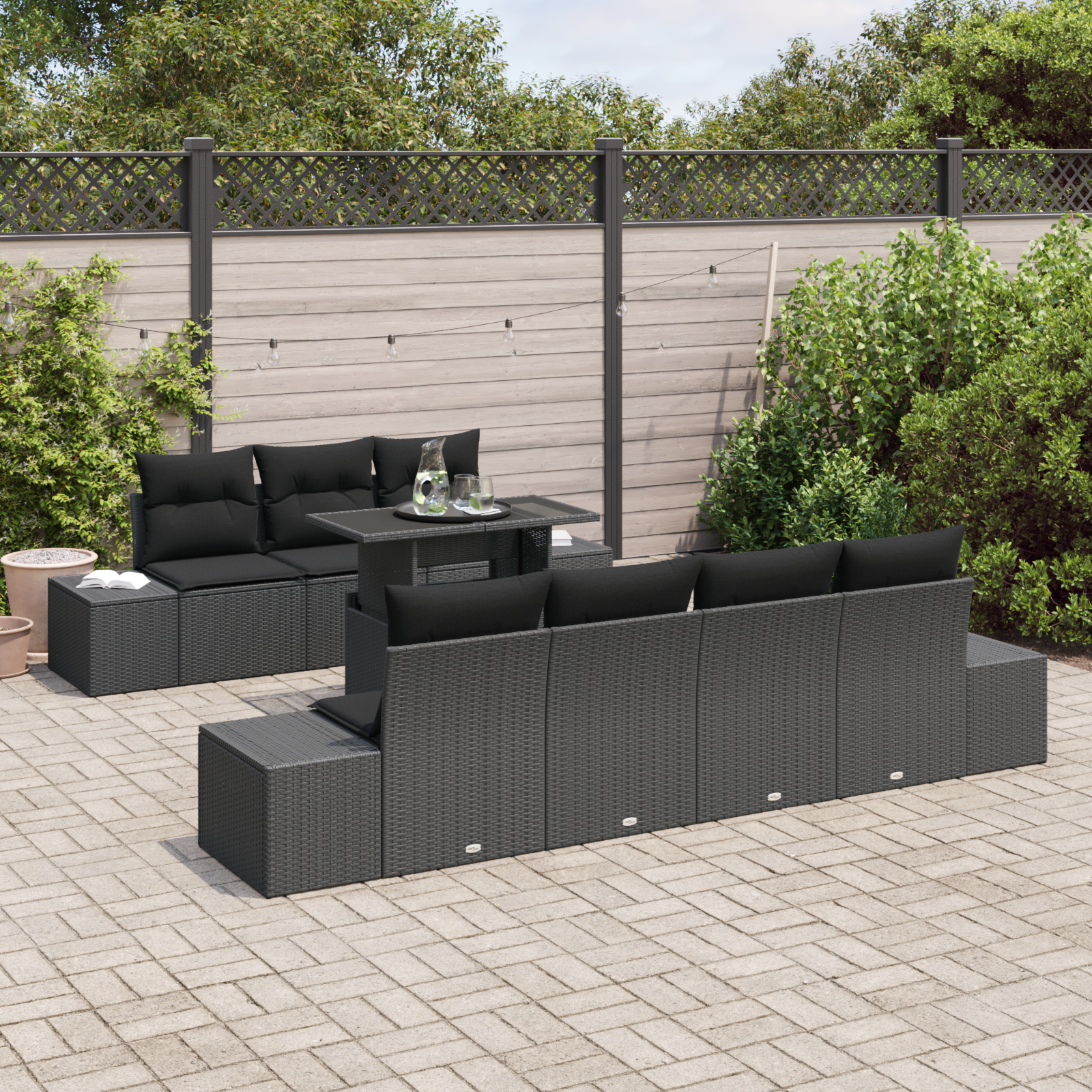 vidaXL Set de canapele pentru grădină 8 pcs Negru 100 x 55 x 73 cm