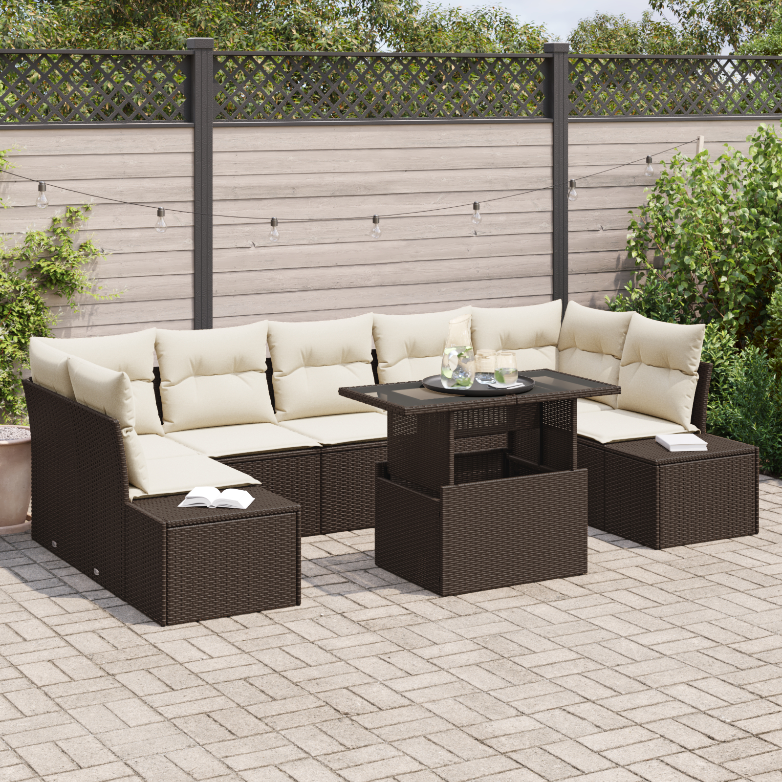 vidaXL Set de canapele pentru grădină cu pernă 8 pcs maro și crem vidaXL Set de canapele pentru grădină cu pernă 8 pcs maro și crem