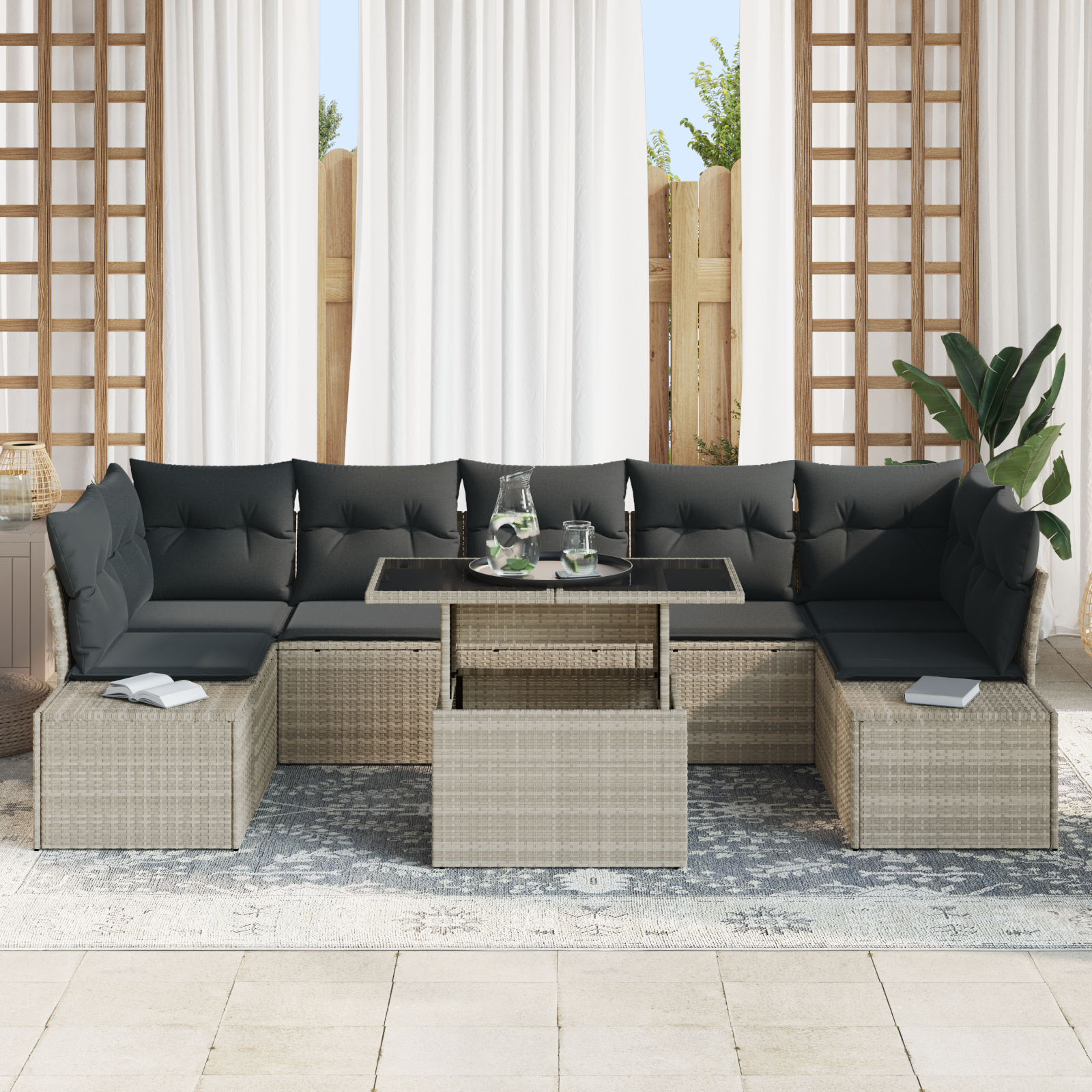 vidaXL Set de canapele pentru grădină cu pernă 8 pcs Gri deschis
