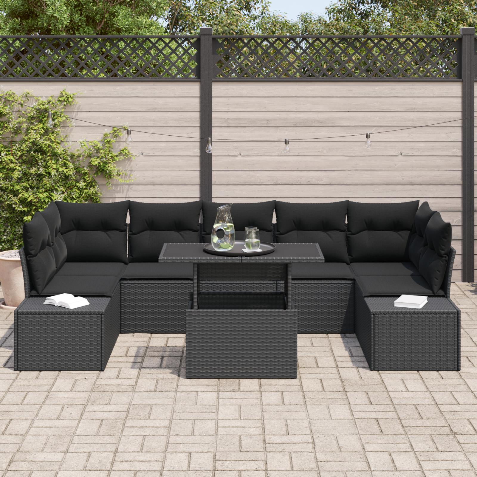 vidaXL Set de canapele pentru grădină 8 pcs Negru 100 x 55 x 73 cm