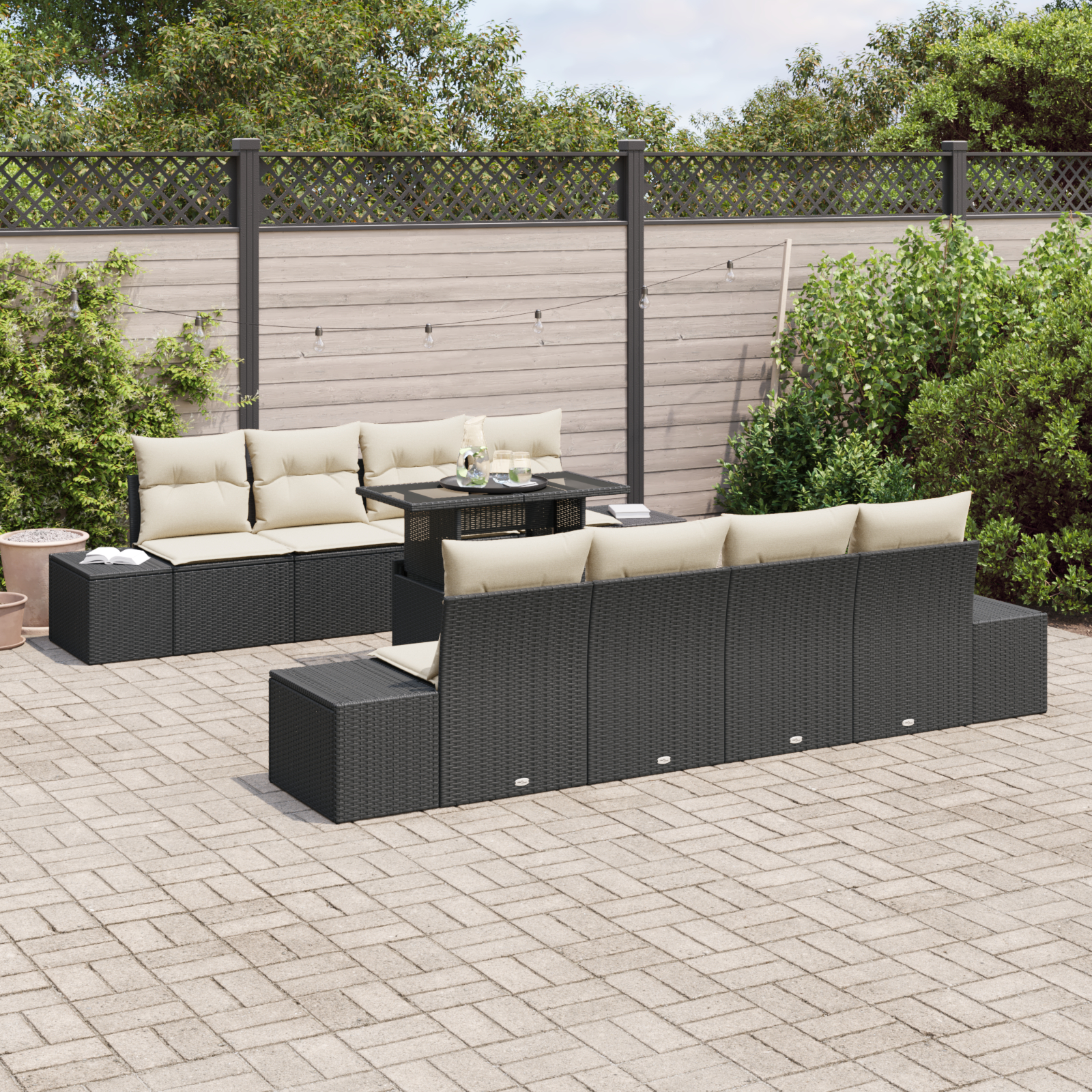 vidaXL Set de canapele pentru grădină cu pernă 7 pcs negru și crem vidaXL Set de canapele pentru grădină cu pernă 7 pcs negru și crem