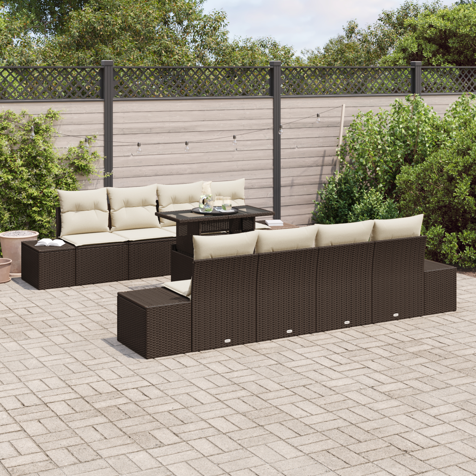 vidaXL Set de canapele pentru grădină cu pernă 7 pcs maro și crem