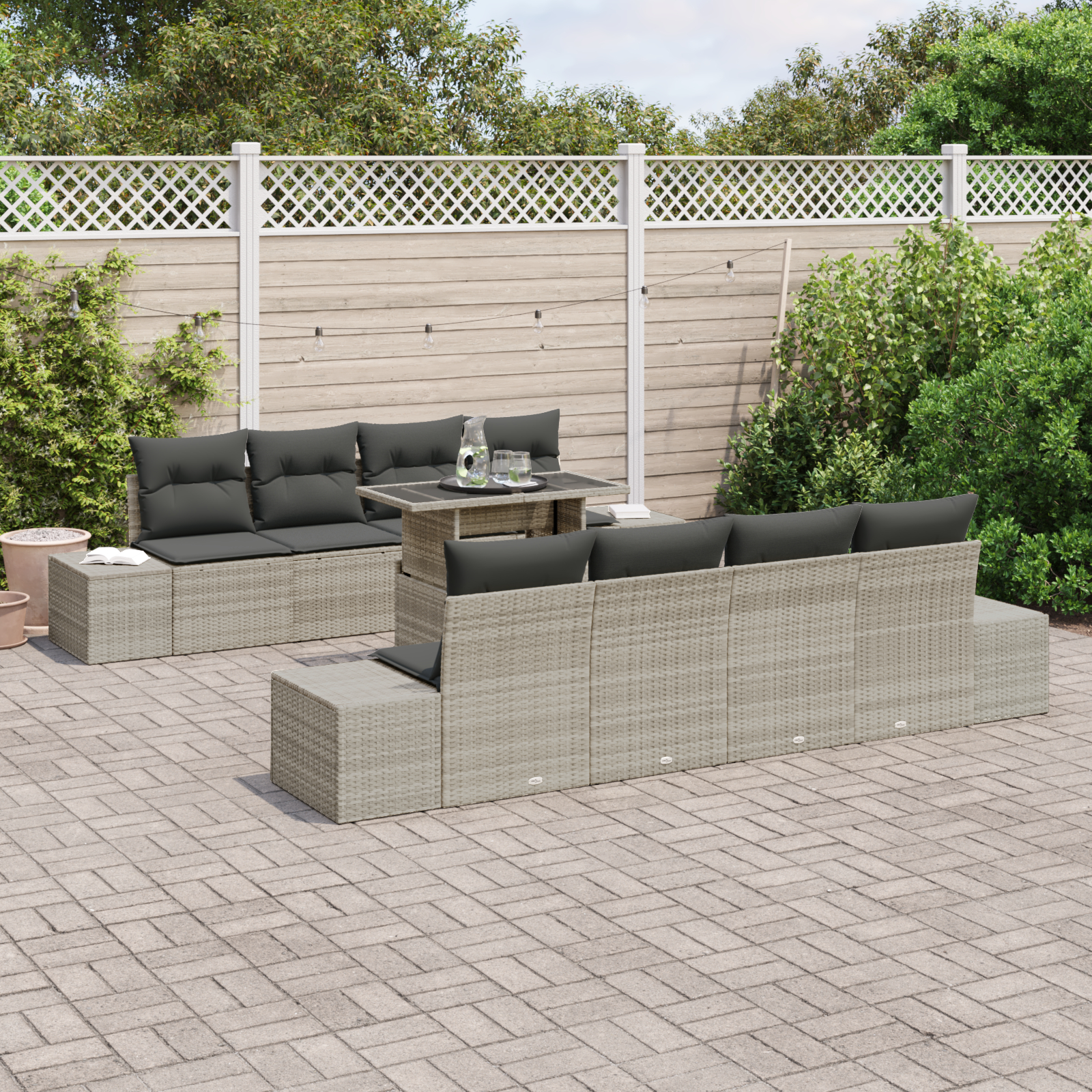vidaXL Set de canapele pentru grădină cu pernă 7 pcs Gri deschis