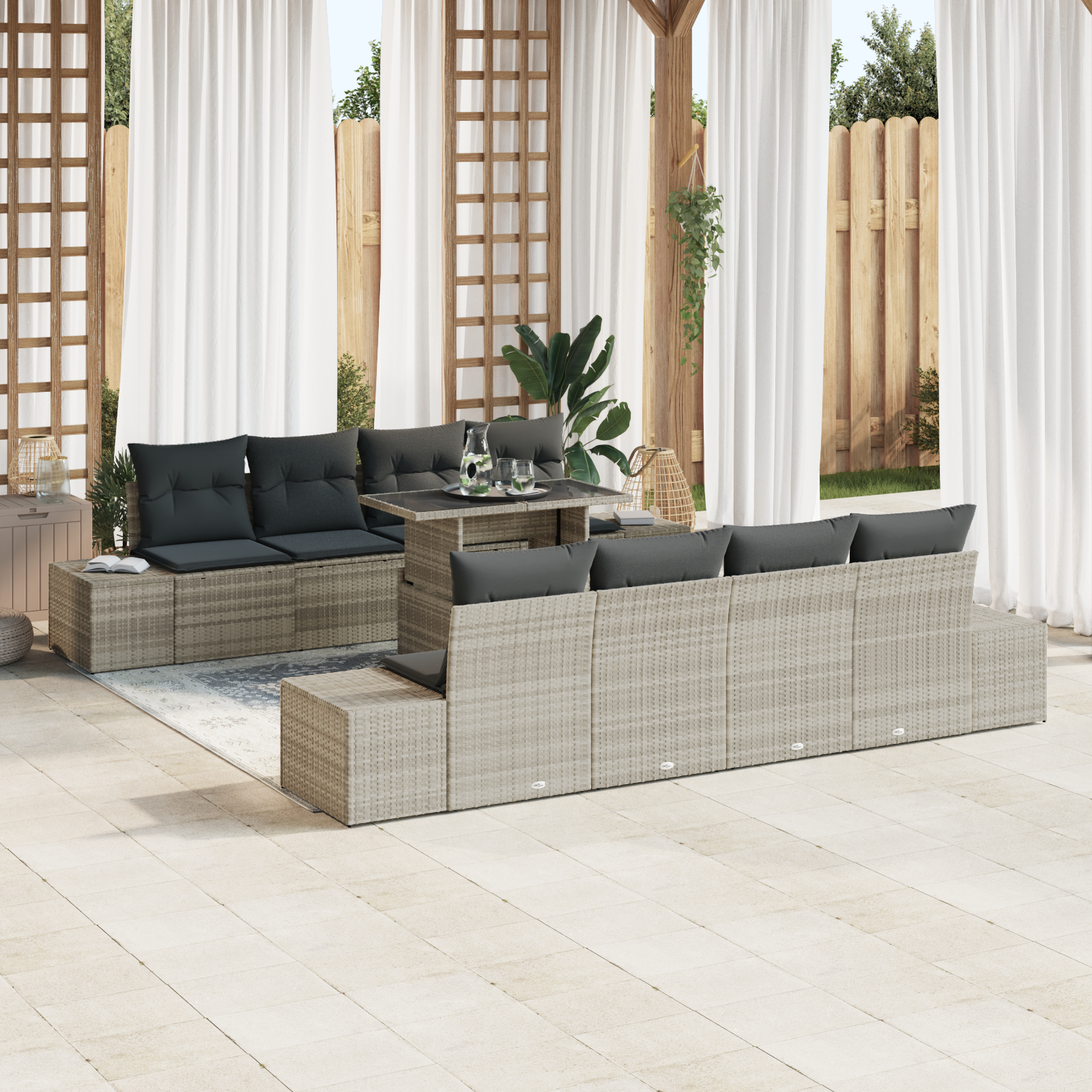 vidaXL Set de canapele pentru grădină cu pernă 7 pcs Gri deschis