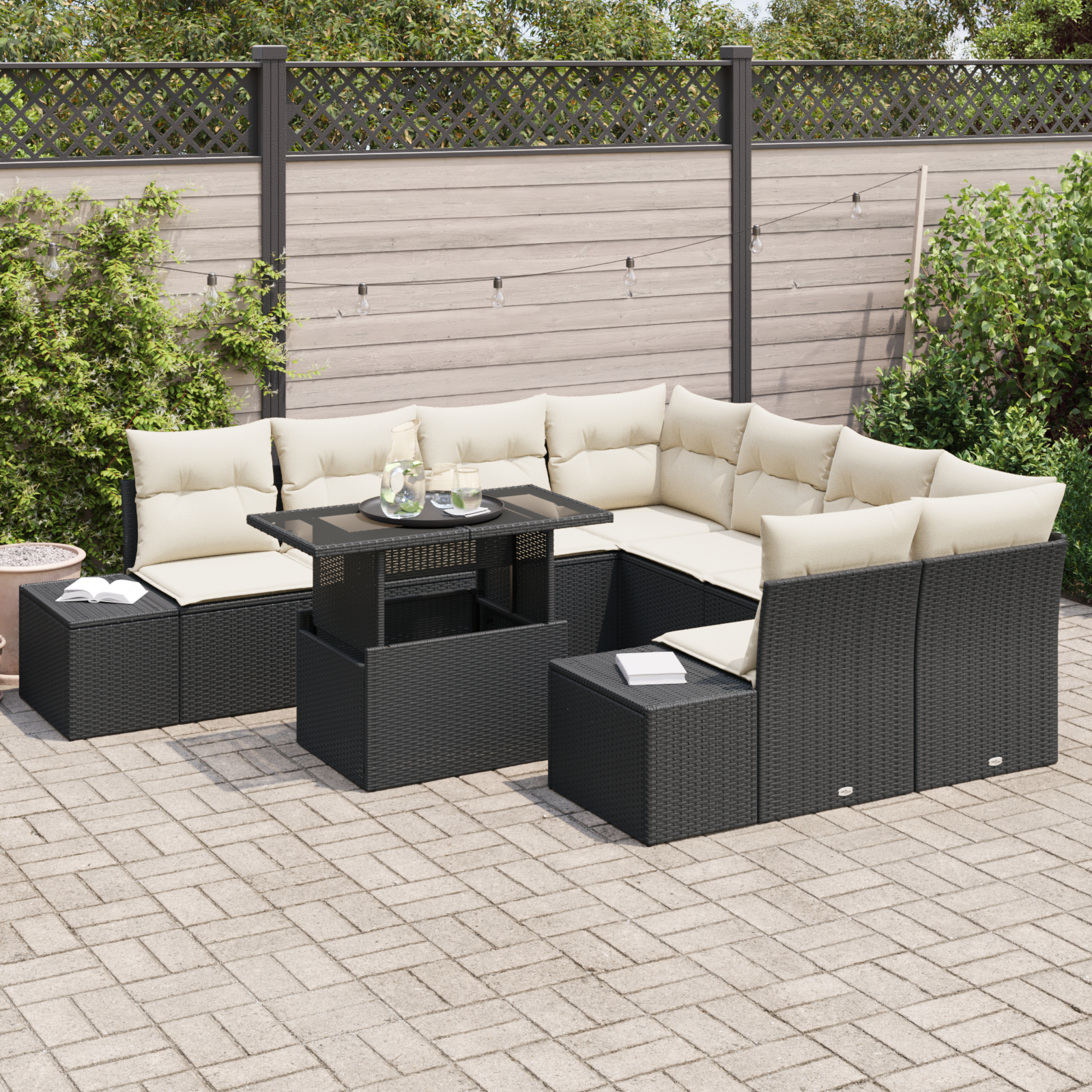 vidaXL Set de canapele pentru grădină cu pernă 9 pcs negru și crem vidaXL Set de canapele pentru grădină cu pernă 9 pcs negru și crem
