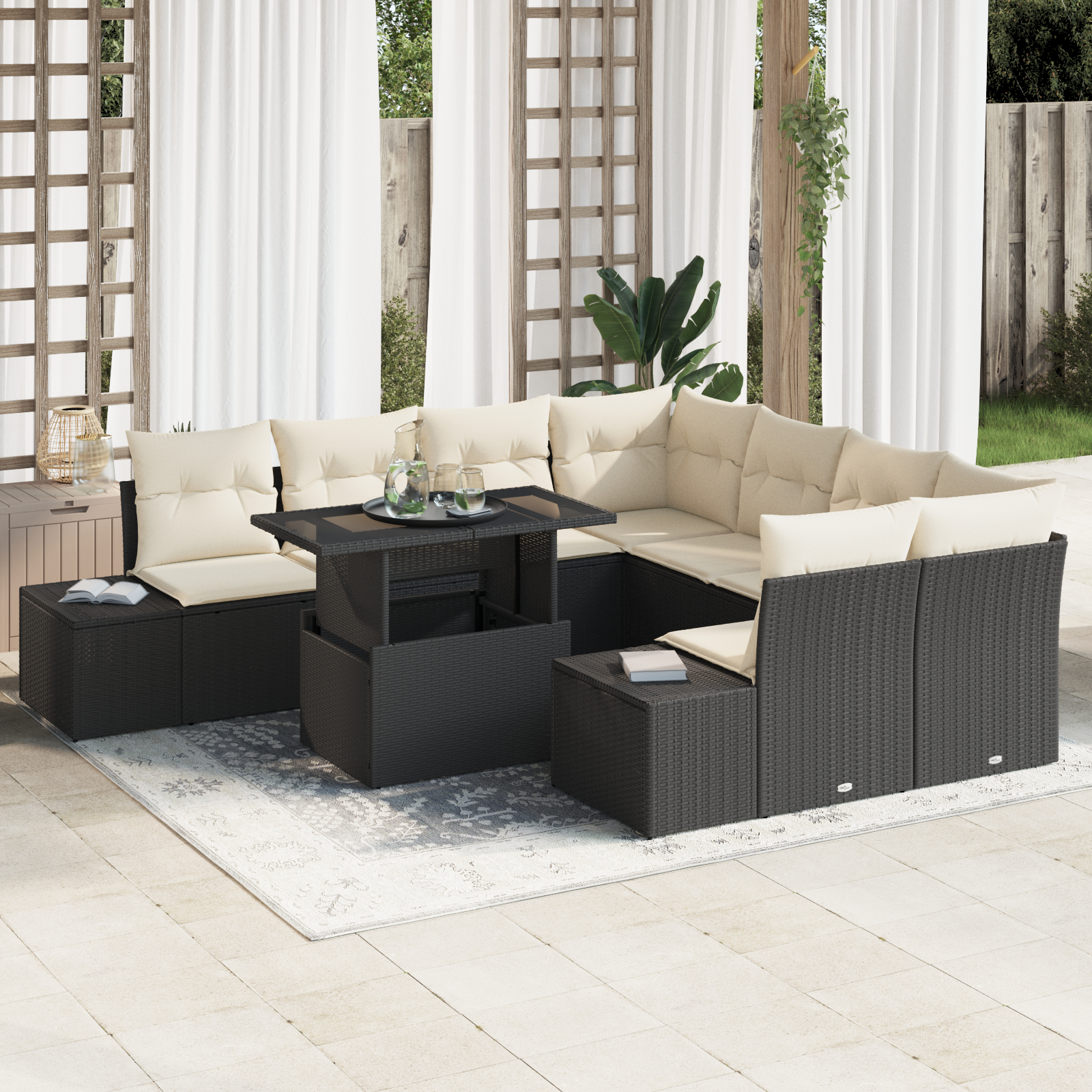 vidaXL Set de canapele pentru grădină cu pernă 9 pcs negru și crem vidaXL Set de canapele pentru grădină cu pernă 9 pcs negru și crem