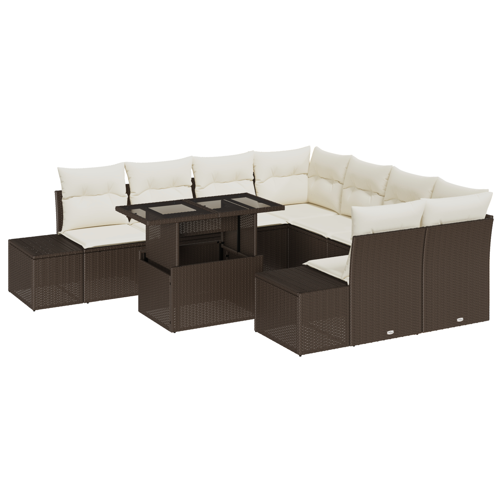 vidaXL Set de canapele pentru grădină cu pernă 9 pcs maro și crem