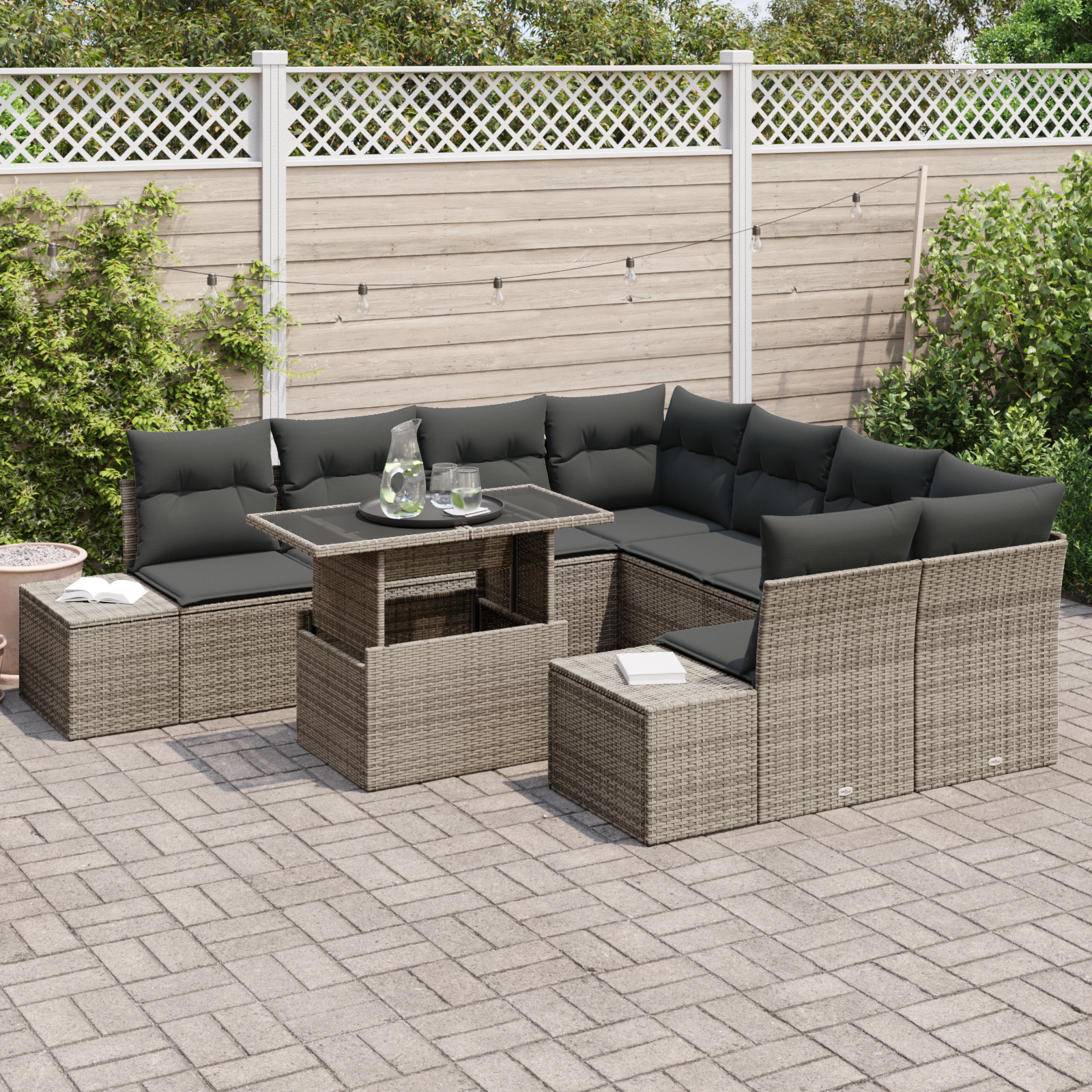vidaXL Set de canapele pentru grădină 9 pcs Gri 100 x 55 x 73 cm