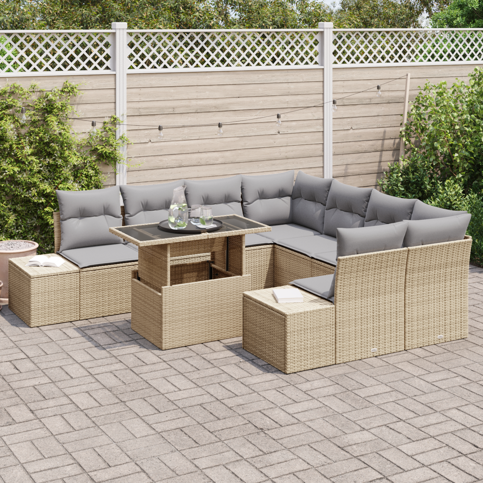 vidaXL Set de canapele pentru grădină Manual 9 pcs bej și gri deschis vidaXL Set de canapele pentru grădină Manual 9 pcs bej și gri deschis