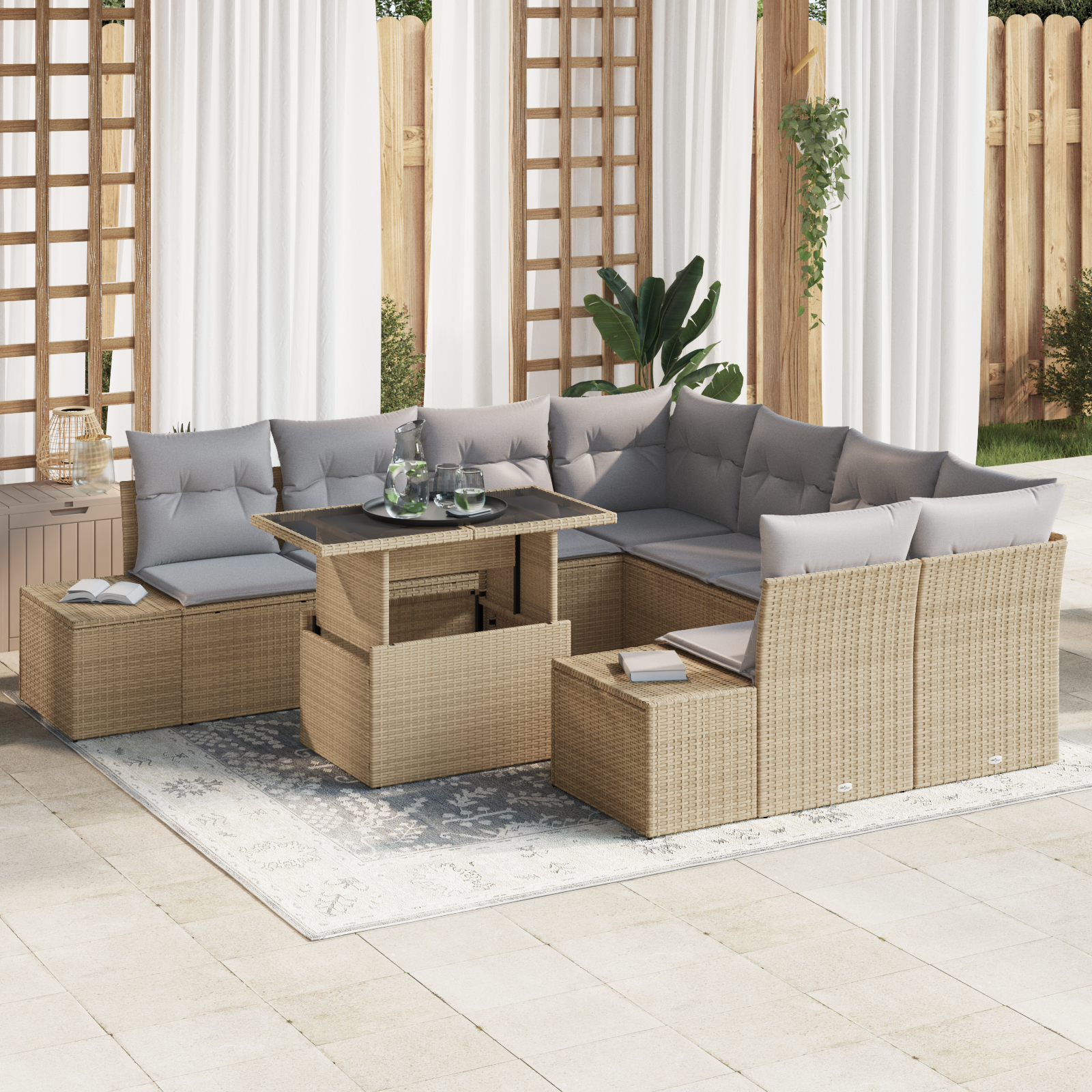vidaXL Set de canapele pentru grădină Manual 9 pcs bej și gri deschis vidaXL Set de canapele pentru grădină Manual 9 pcs bej și gri deschis
