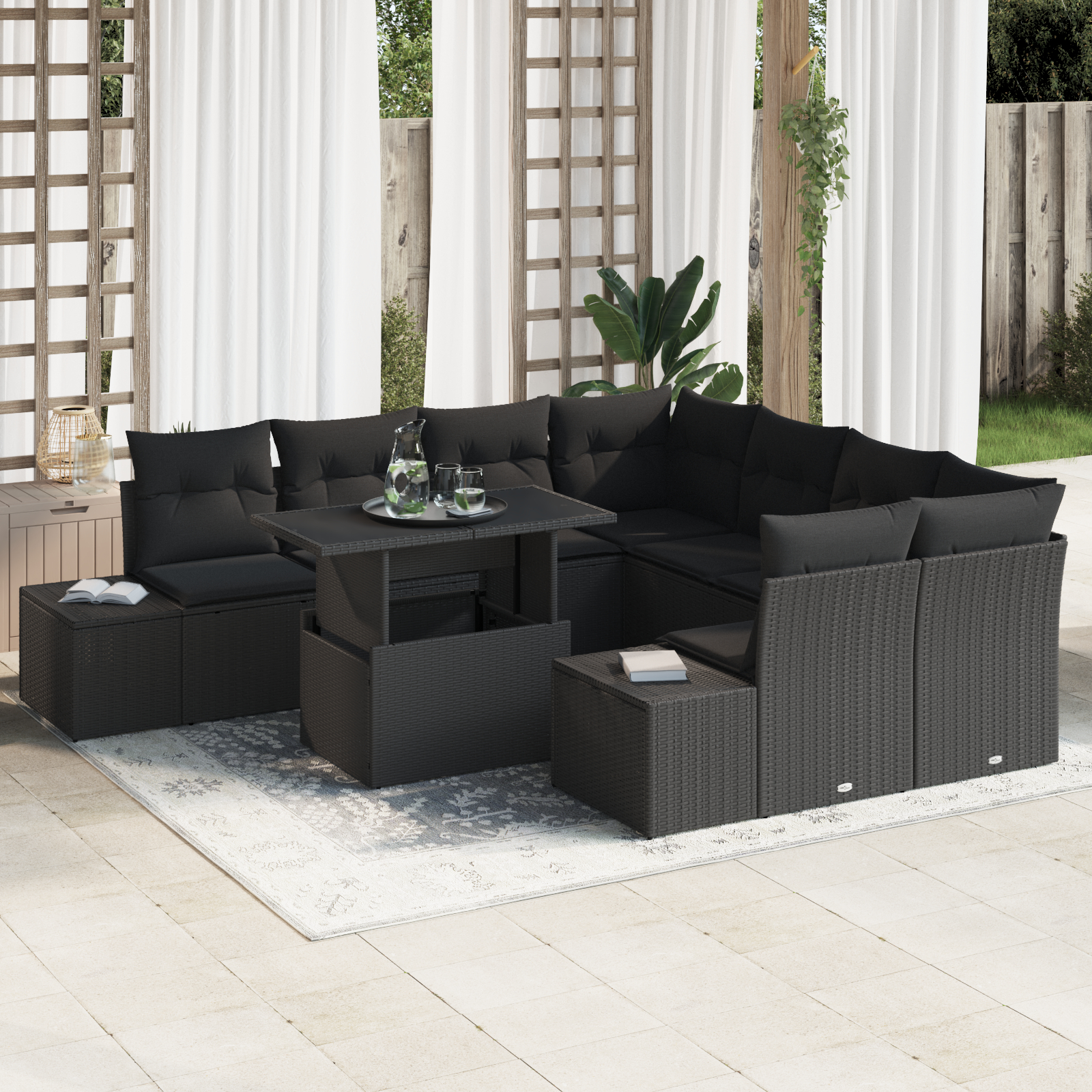 vidaXL Set de canapele pentru grădină 9 pcs Negru 100 x 55 x 73 cm vidaXL Set de canapele pentru grădină 9 pcs Negru 100 x 55 x 73 cm